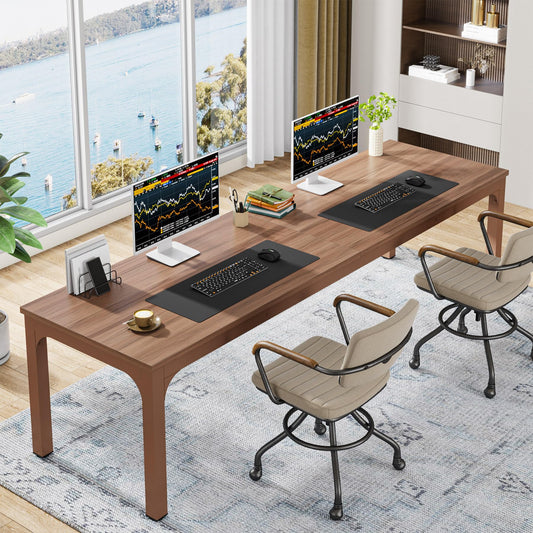Tribesigns 78.7 Inches Extra Long Computer Desk 2 Person Desk, Double Long Desk, Workstaion for Home Office, Coffee Brown