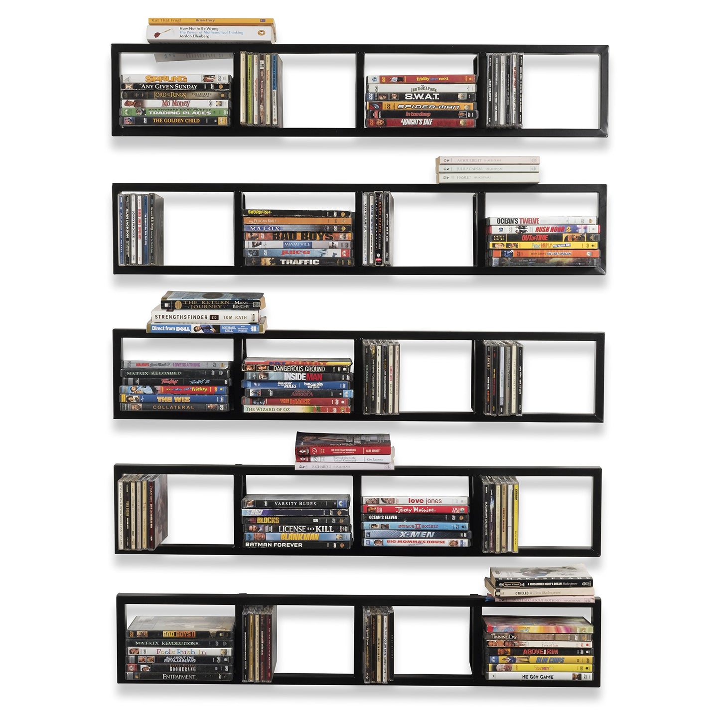 You Have Space Black Floating Shelves for Wall, 34 Inch Video Games CD DVD Storage Shelves, Cube Storage Organizer Shelf Set of 5