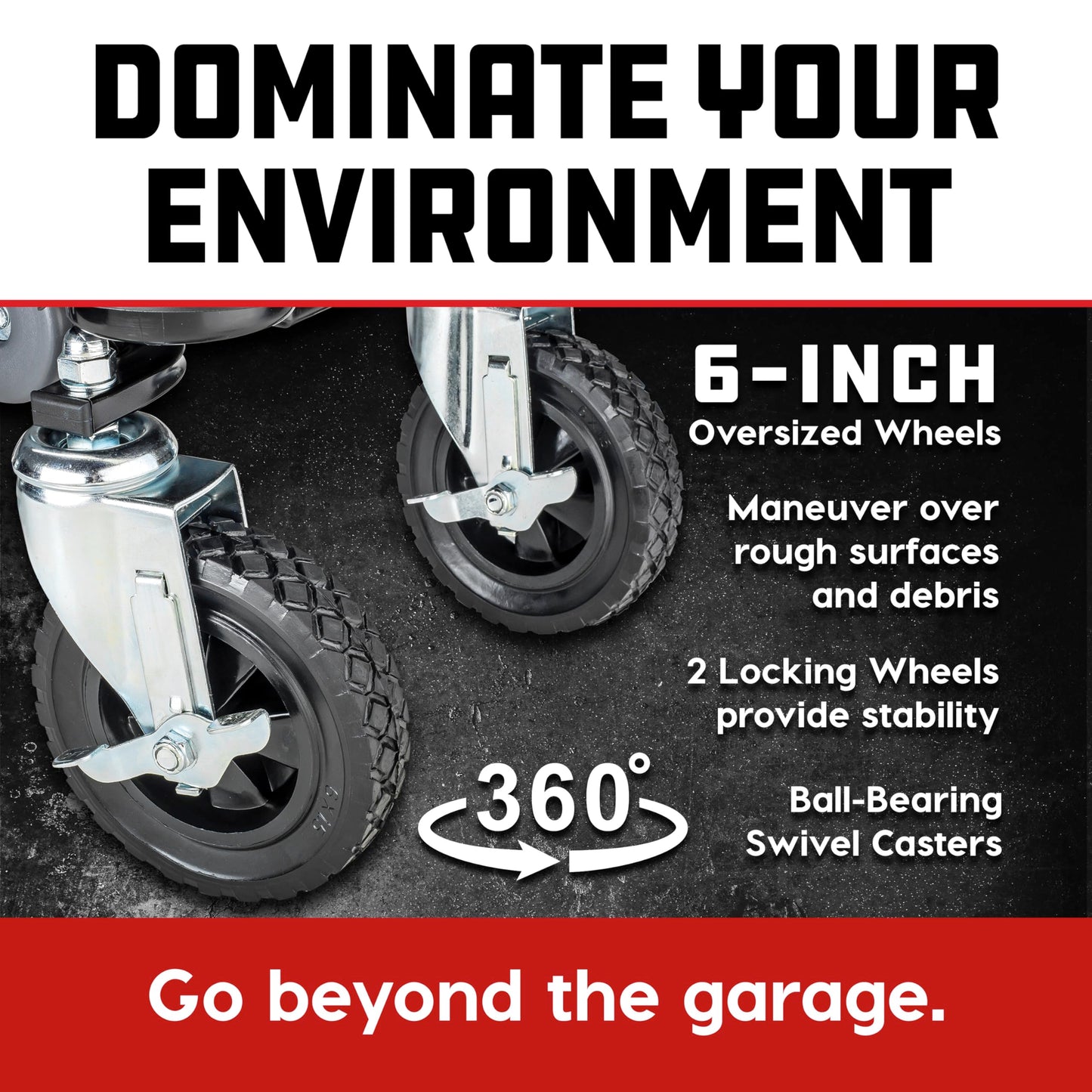 Powerbuilt Big Wheel Rolling Seat, Off-Road Series, Locked in Tool Trays, Heavy-Duty Wheels for Gravel and Rocks - Grey 642965ECE