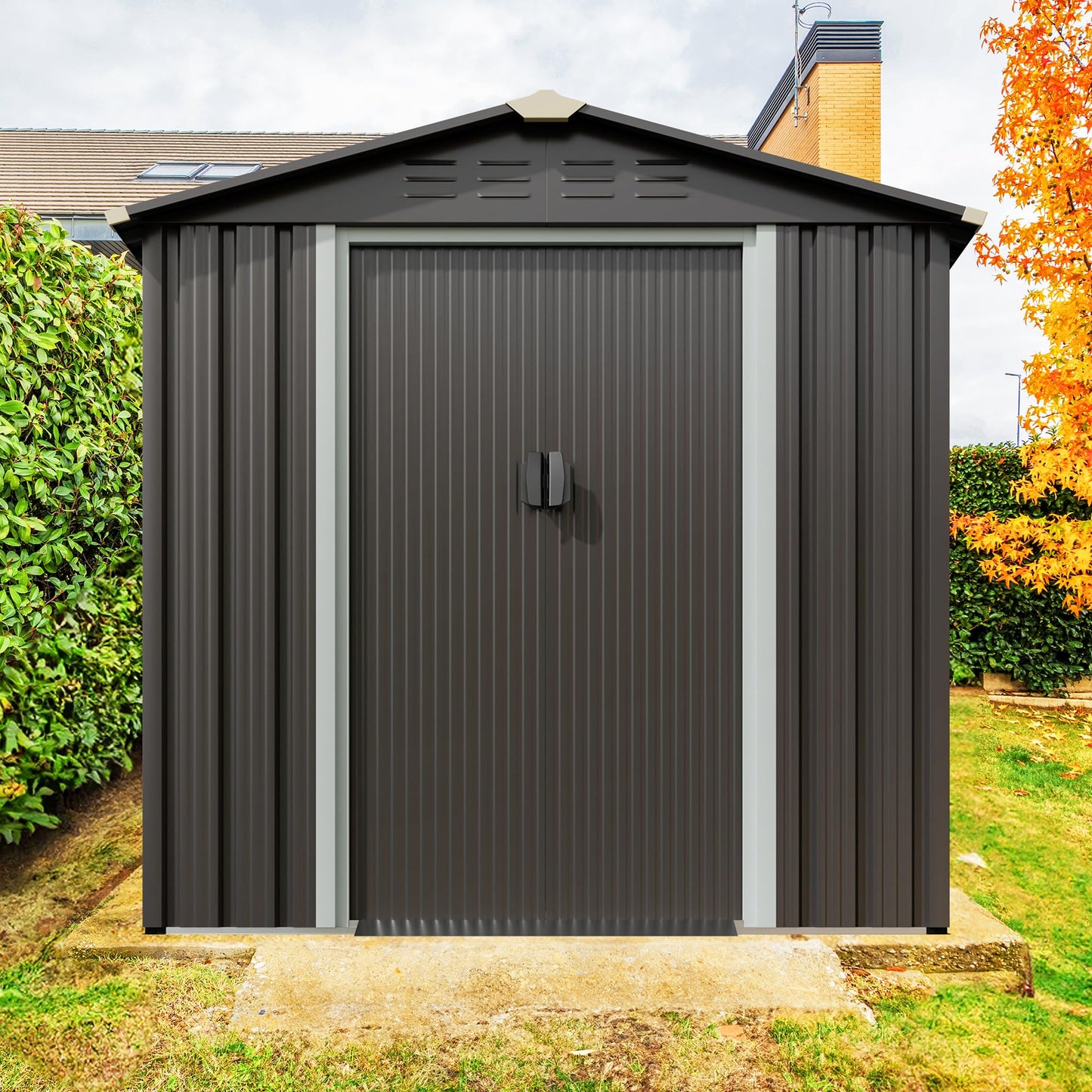 JYQAQA 6x4 FT Outdoor Storage Shed,Waterproof Metal Garden Sheds with Lockable Double Door,Weather Resistant Steel Tool Storage House Shed for Garden,Patio,Lawn, Gray