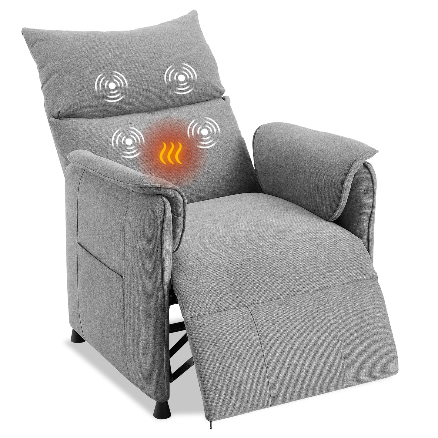 GarveeHome Elertric Recliner Chair with Massage and Heat, Adjustable Single Recliners Sofa with Remote Control Home Theater Seating &Armchair for Living Room/Office (Fabric, Grey)