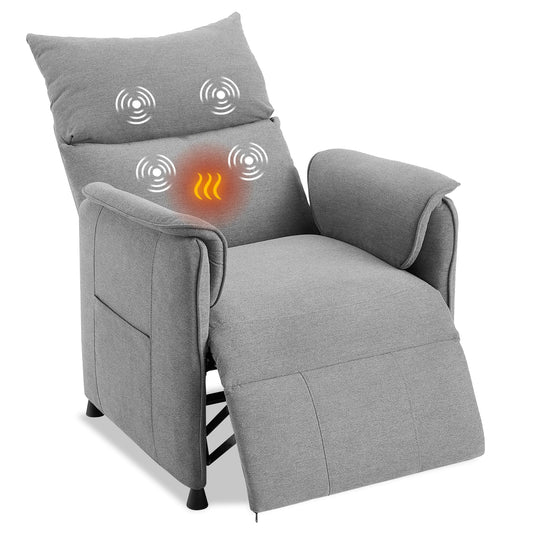 GarveeHome Elertric Recliner Chair with Massage and Heat, Adjustable Single Recliners Sofa with Remote Control Home Theater Seating &Armchair for Living Room/Office (Fabric, Grey)