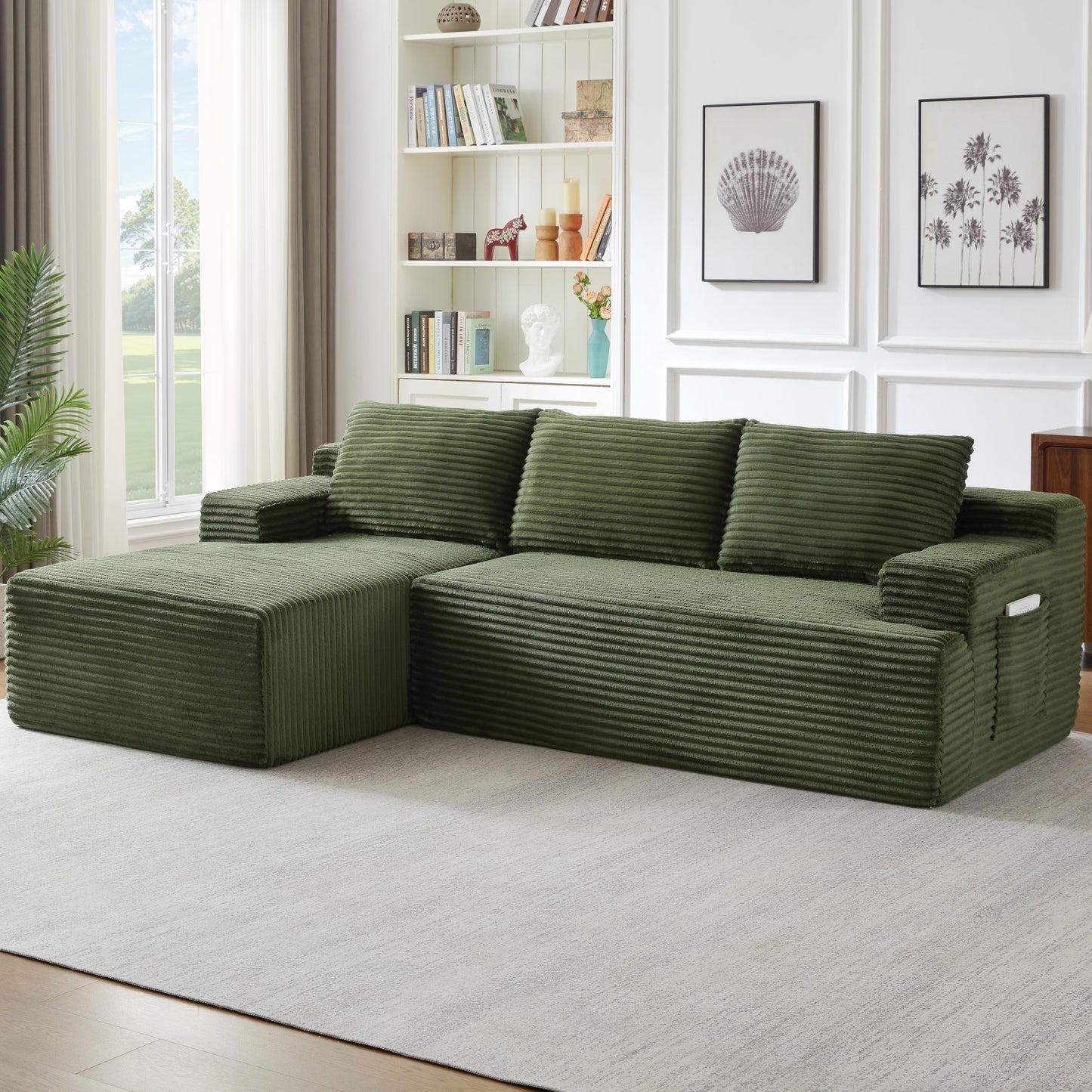 96" L Shaped Cloud Sectional Couch with Chaise, Deep Seat Modular Sectional Sofa Corduroy Memory Foam Sofa Boneless Couches for Living Room Bedroom, No Assembly Required