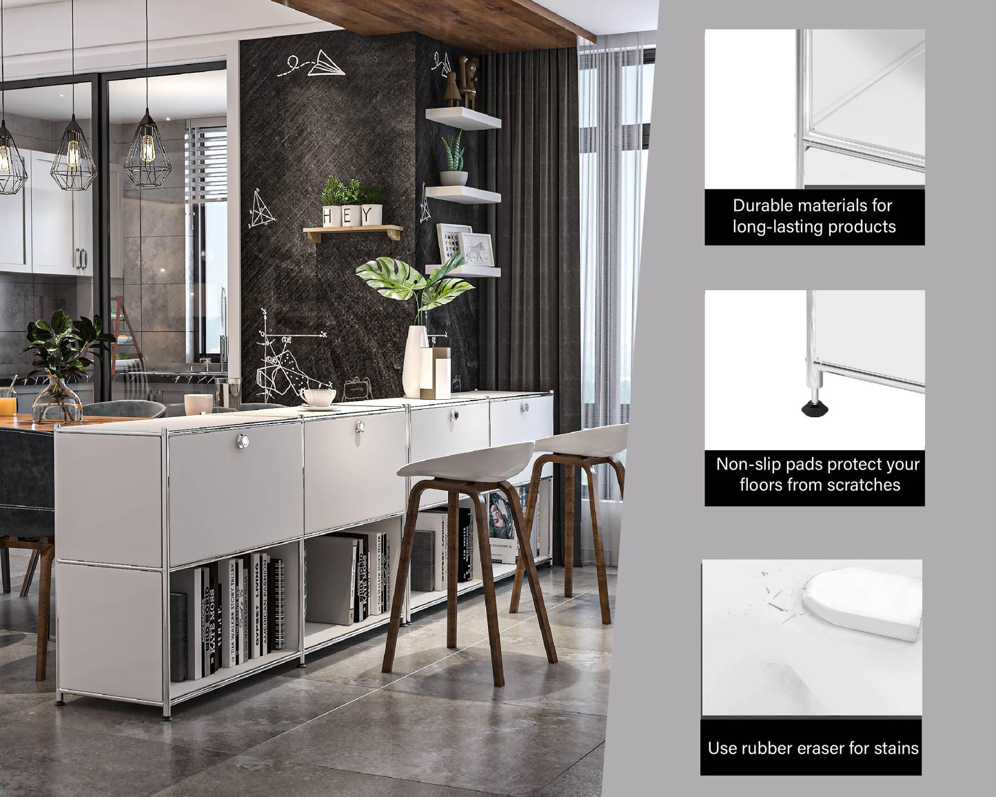 Simplink Metal Sideboard with 2 Flap Doors, DIY Modern Home Furnishing,Perfect for Home, Office, Kitchen, Hallway,Foyer Organization(White)