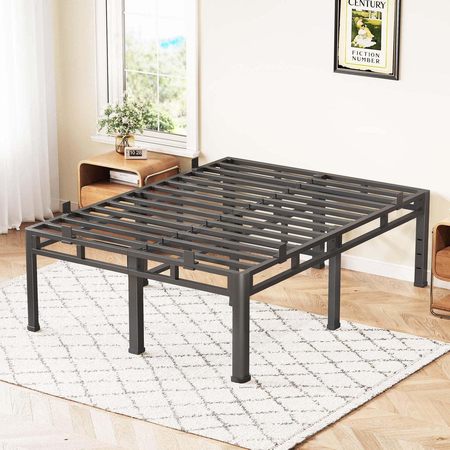 ROIL 22 Inch King Size Bed Frame, Metal Bed Frame & Box Spring 2 in 1 Platform with Round Corner Legs, 4000LBS Double Layer Bed Frame with Headboard Holes Mattress Baffles, Noise-Free Easy Assembly