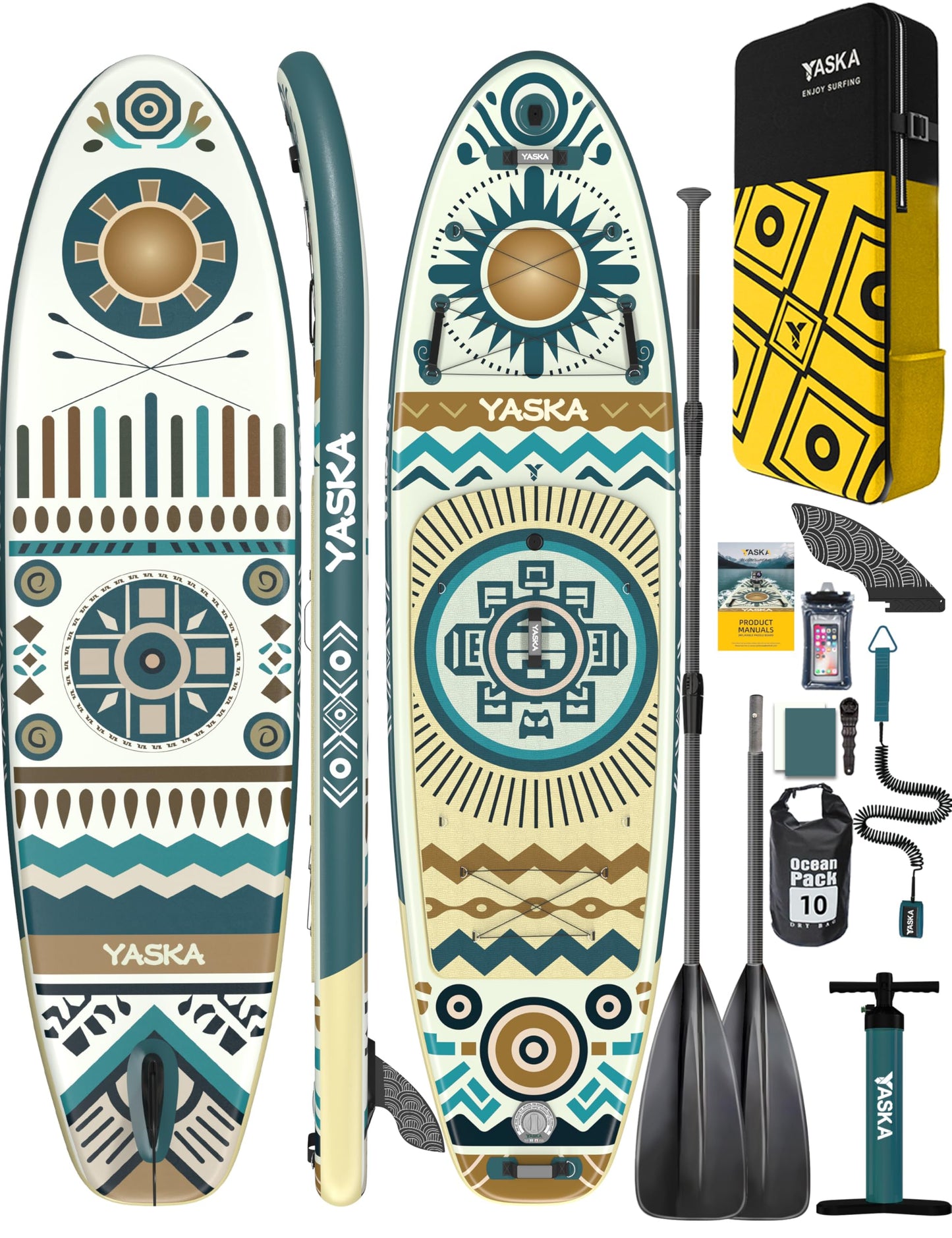 YASKA Inflatable Stand up Paddle Board 11ft with Premium SUP Accessories,Extra Wide Design Non-Slip Paddleboard for Beginner Adults Advenor Yoga Fishing
