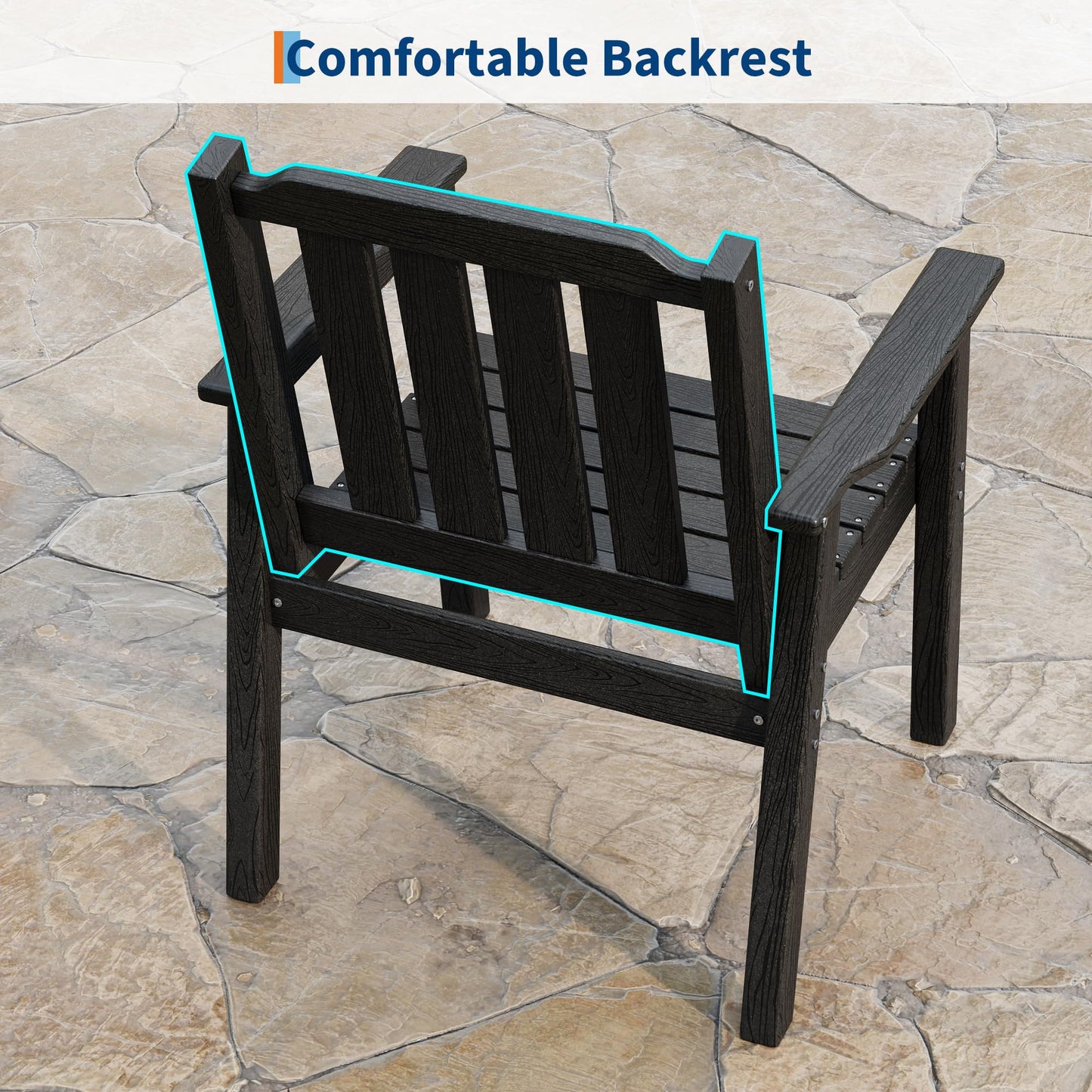 Outdoor Dining Chairs Set of 4, HDPE Patio Chairs 650LBS Capacity All-Weather Yard Armchair with Slatted Seat, 23.9" Wide Heavy Duty Modern Backyard Furniture for Garden, Poolside, Deck (Black)