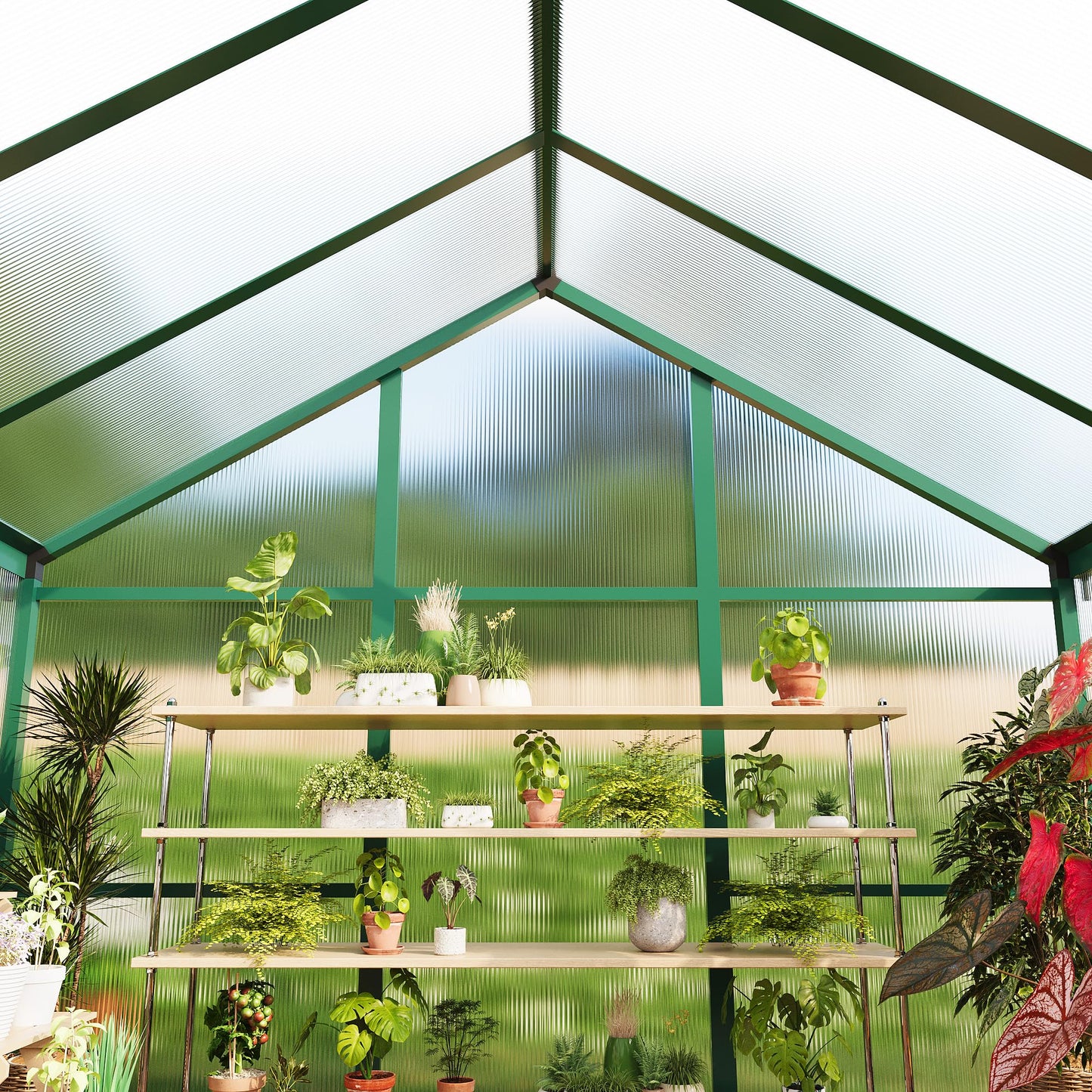 8x12 ft Greenhouse, Polycarbonate Walk-in Greenhouse for Outside with Roof Vent & Lockable Outward-Opening Swing Door, Heavy-Duty Aluminum Green House for Garden, Backyard, Patio, Lawn, Green