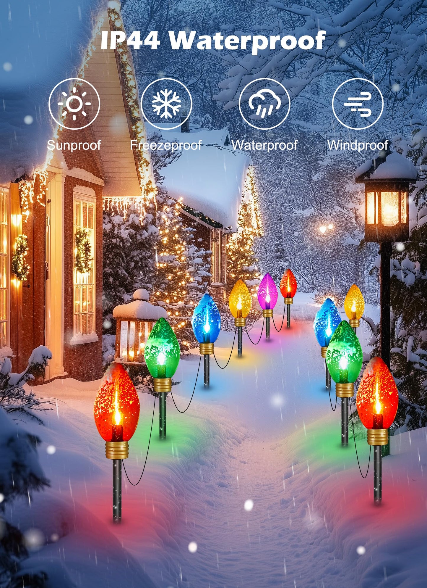 Minetom Christmas String Lights, 11Ft 5 LED Jumbo C9, Waterproof, Multicolor, 2 Pack Super Jumbo Decorations