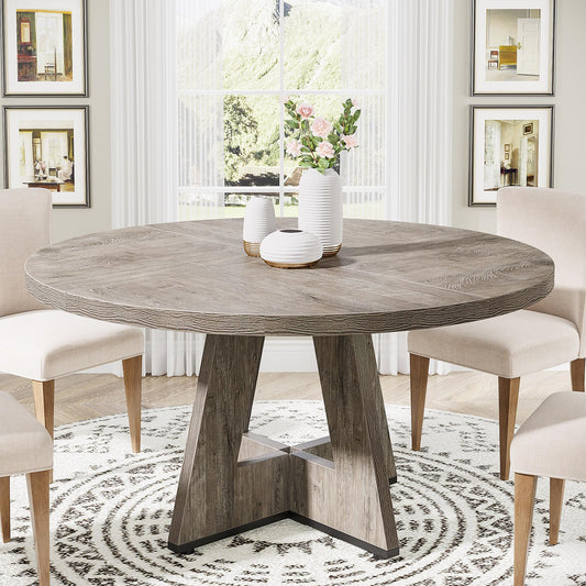 Tribesigns 47 inch Round Dining Table Wood Kitchen Table for Dining Room, 47" Dinner Room Tables for 4-6, Farmhouse Accent Furniture with Wooden Tabletop and Cross Base, Rustic Grey