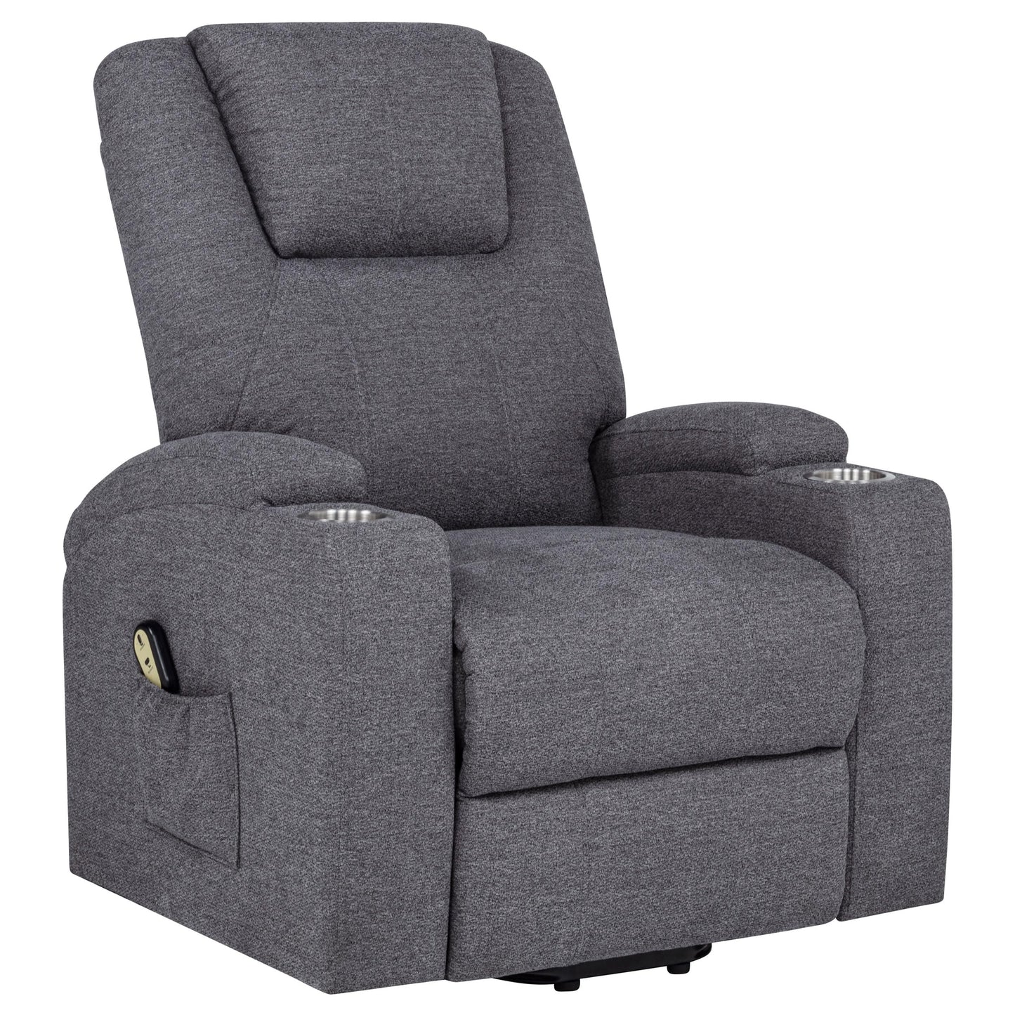 Coaster Home Furnishings - Louie - Power Lift Massage Recliner with Pocket Coil Seat, Pillow-Top Arms, Transitional Style, Dual Cup Holders and Side Storage Pockets - Living Room - Dark Grey - 610453P