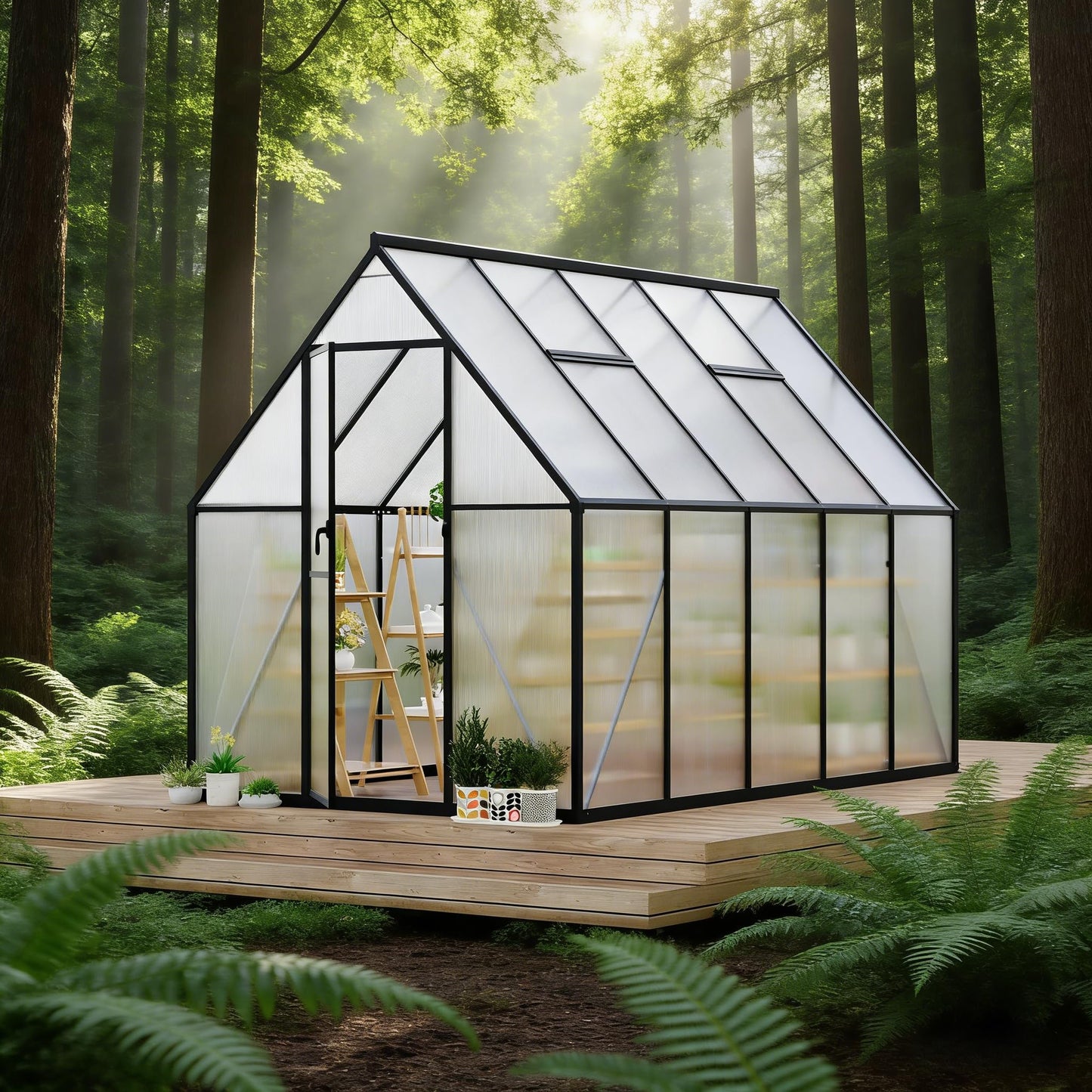 6x4 ft Greenhouse, Aluminum-Framed Greenhouse for Outdoors, Large Walk-in Green House with Quick Setup Structure and Roof Vent for Outside Garden Backyard, Patio, Lawn, Silver