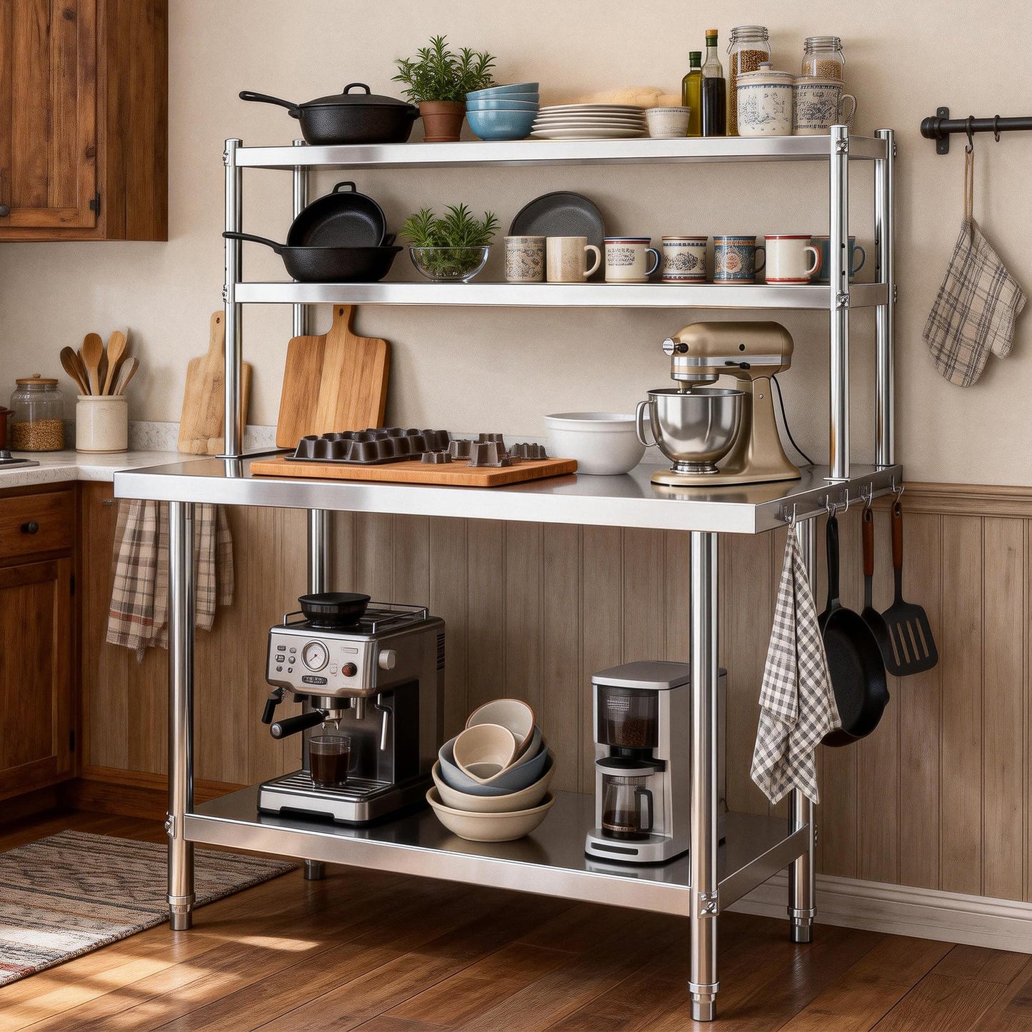 DWVO 30x24in Stainless Steel Table with Adjustable Overshelf