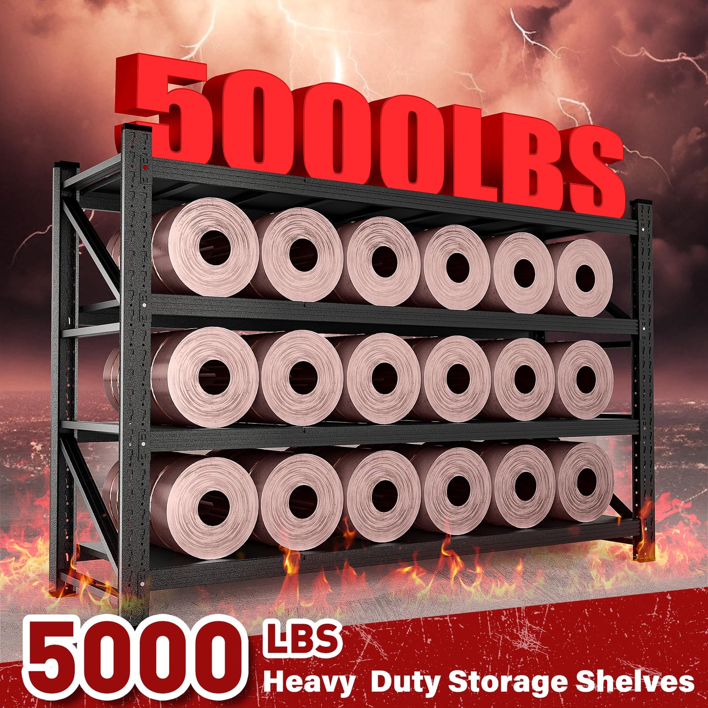 71.3" Wide Heavy Duty Garage Shelving Units,5000LBS Deep Storage Shelves,Black Metal Garage Shelves,Steel Shelf,Large Storage Rack,Industrial Shelving for Shop,Warehouse,Basement,71.3"W x 24"D x 70"H