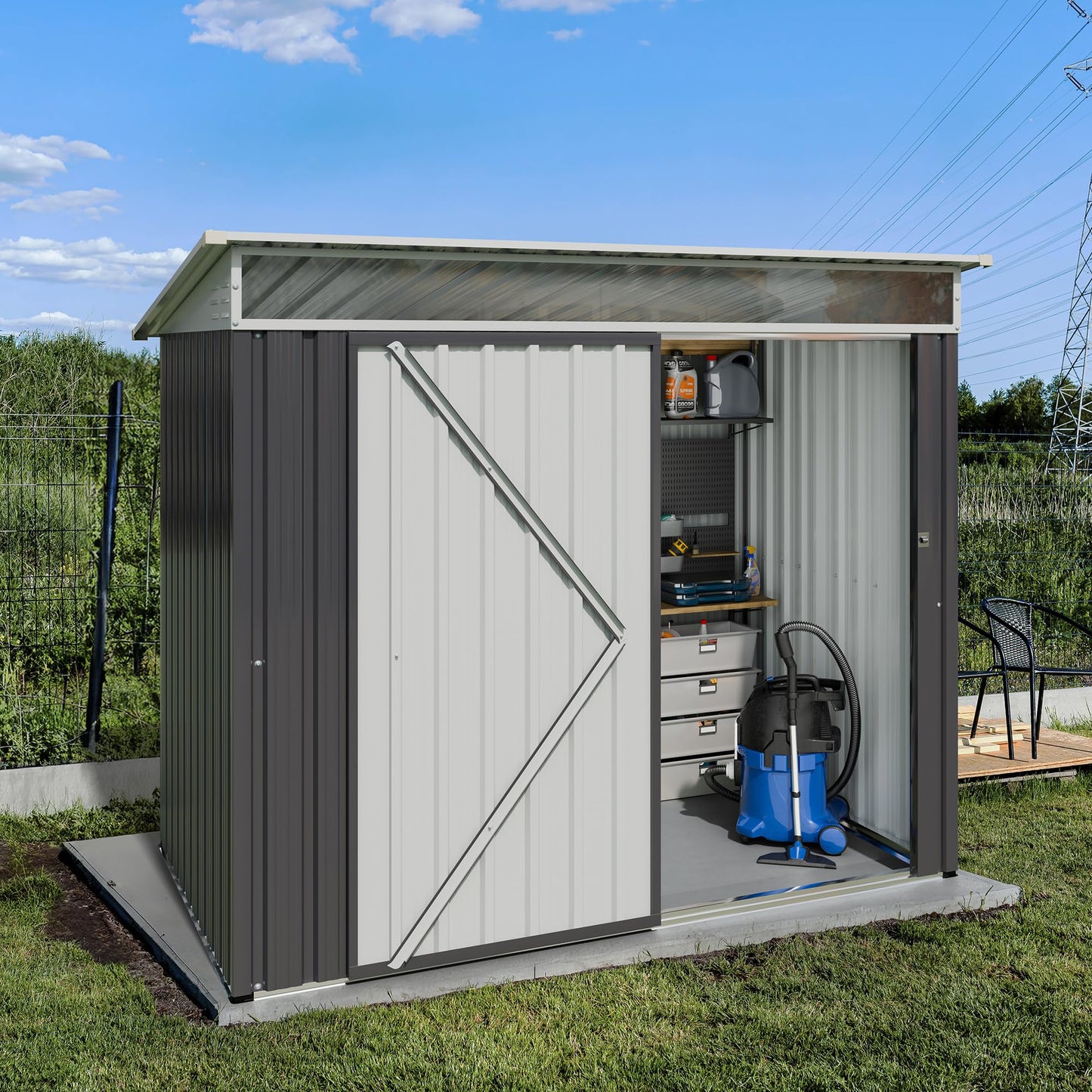 JY QAQA 6x4 FT Metal Outdoor Garden Storage Shed,Waterproof Metal Garden Sheds with Window and Lockable Double Door,Weather Resistant Steel Tool Storage House Shed for,Garden,Patio,Lawn, Dark Grey