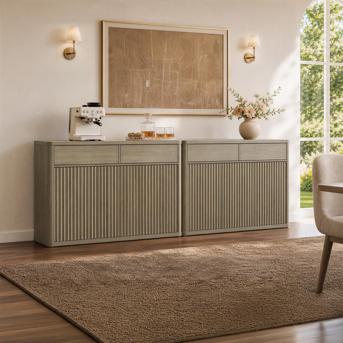 SICOTAS Buffet Cabinet with Storage - Storage Cabinet Sideboard with Doors & Shelves Accent Credenza Buffet Table with 2 Drawer Buffets & Sideboards for Living Room Dining Room Kitchen Entryway Office