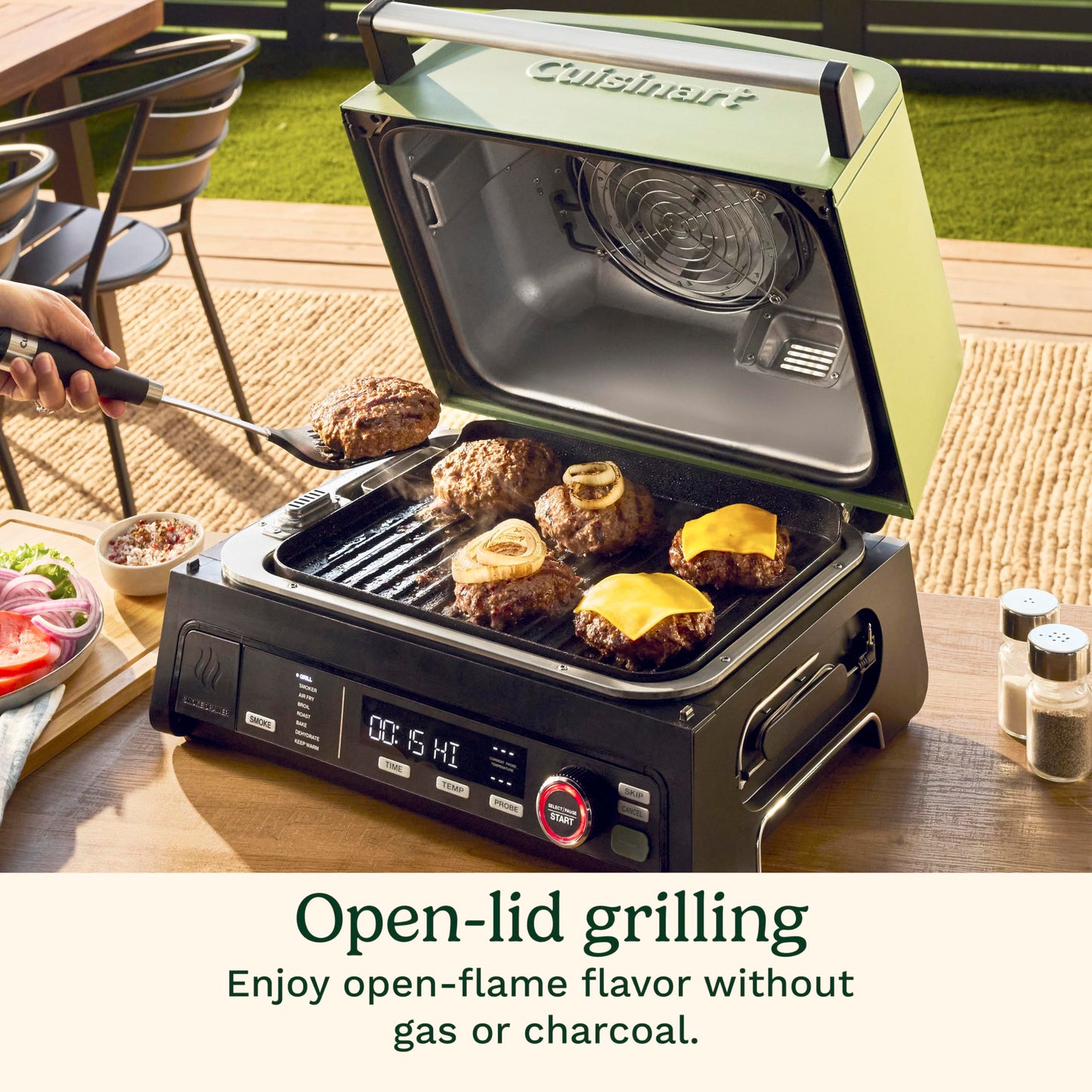 Cuisinart FlavorBoost™ 8-in-1 Outdoor Electric BBQ Grill & Portable Smoker, Air Fryer Grill Combo with Smart Probe, Smoke Drawer, 154 sq. in., Patio & Balcony Grill for Apartments, CEG-1302