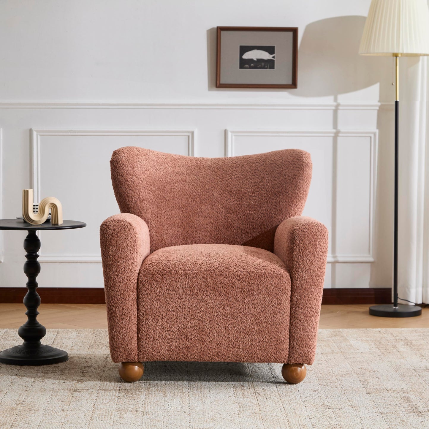 Christopher Knight Home Lindy Wingback Accent Chair, Upholstered Armchair with Rounded Wooden Legs, Curved Backrest Single Sofa, Soft Cushion Seating, Comfy Lounge Chair for Living Room, Dusty Coral