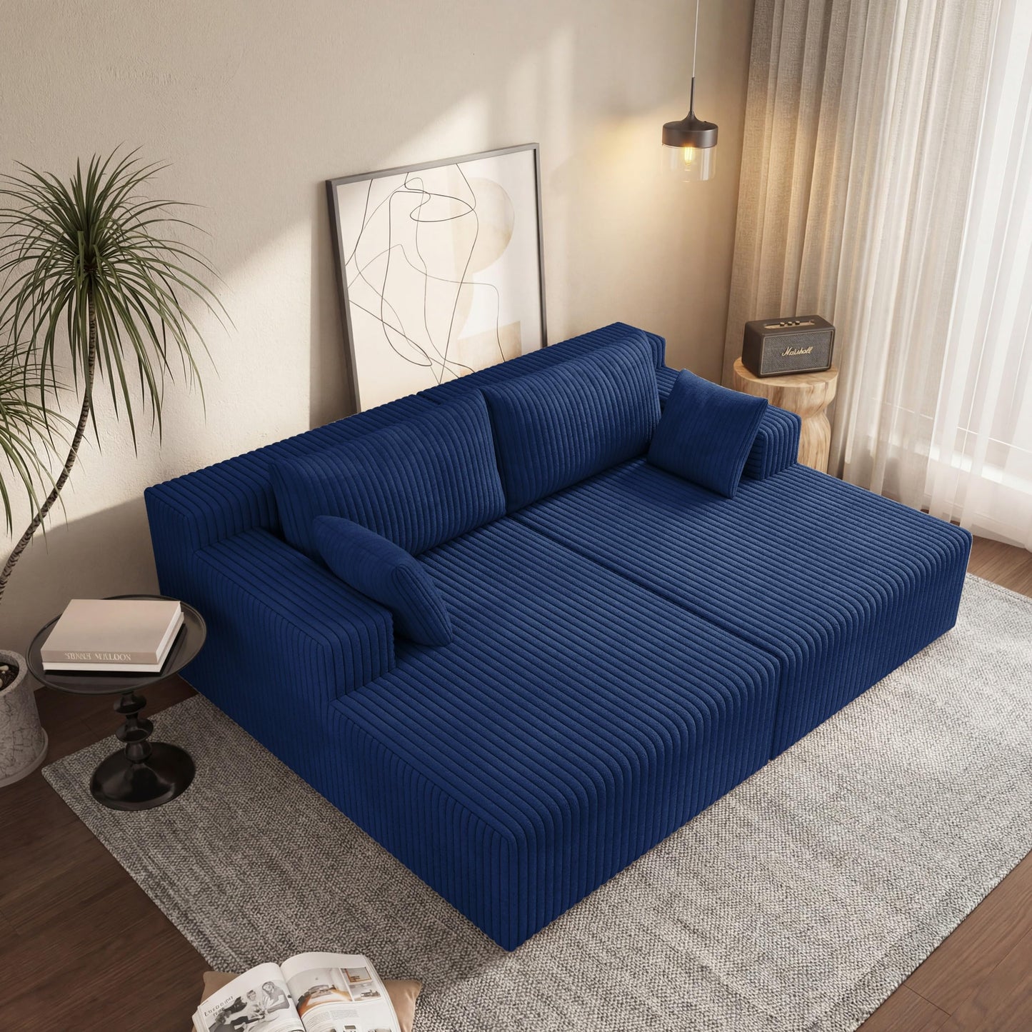KEIKI 71" L Oversized Double Lounge Chaise Indoor, Corduroy Deep Seat Sectional Modular Couch Sleeper Loveseat Chair, Boneless Upholstered Reading Lazy Cloud Plush Sofa Bed for Living Room, Bedroom
