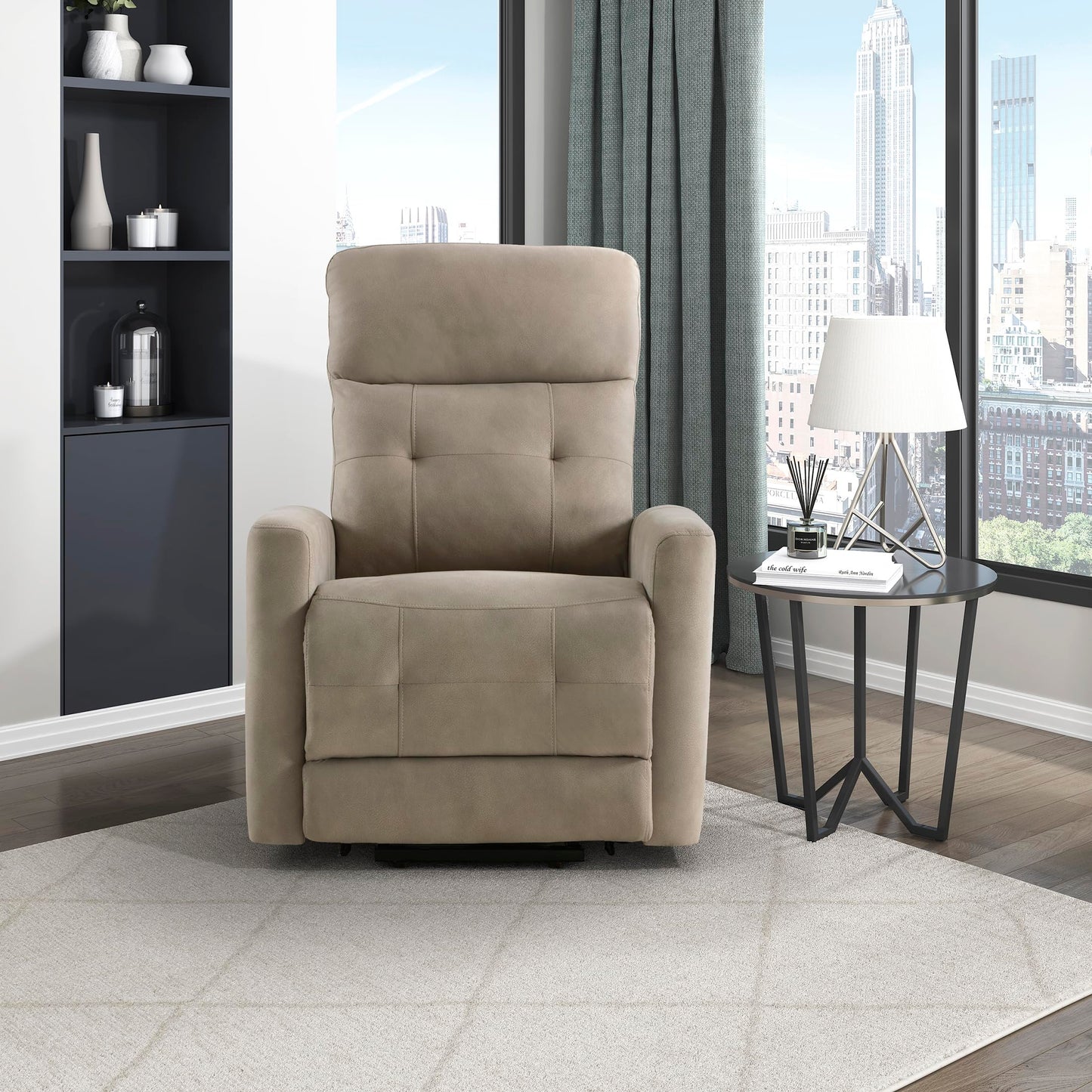 Lexicon Power Lift Recliner with Heat and Massage for Adults Elderly Ergonomic, Textured Microfiber Tufted Lounge Chair Classic Single Sofa Recliner with Side Pockets, Home Theater Seating, Brown