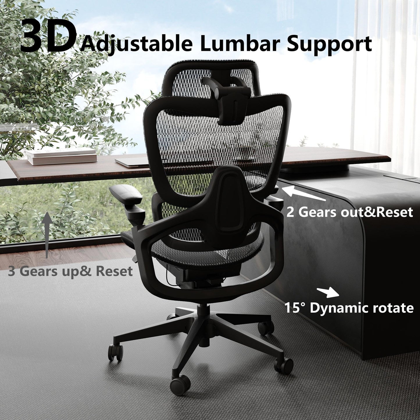 chirvana Ergonomic Office Chair, Big and Tall Home Desk Chair with Adjustable 3D Lumbar Support, 5D Armrest, 4D armrests, Mesh Computer Chair,90-130°Tilt, Model Zen (All Black)