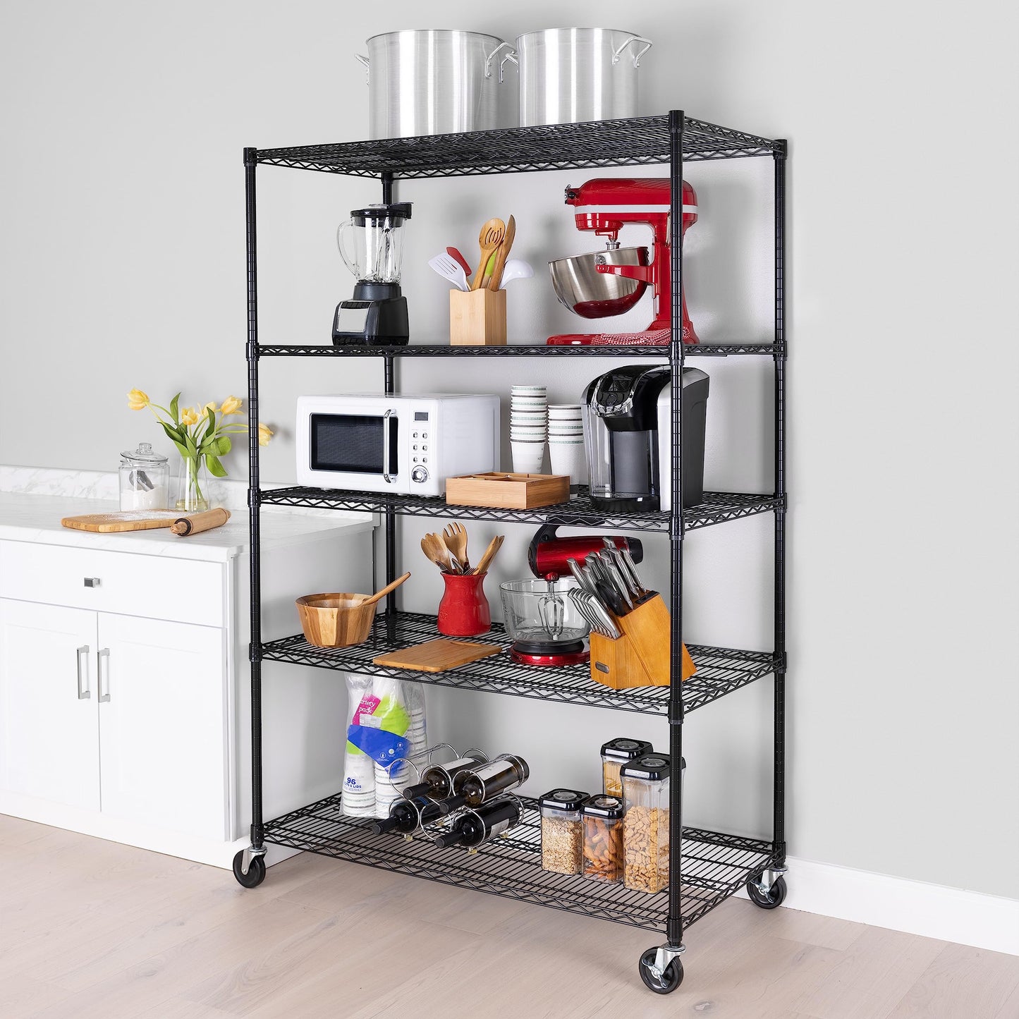 UltraDurable 5-Tier NSF Steel Wire Shelving, 48"W x 24"D x 76"H, Black