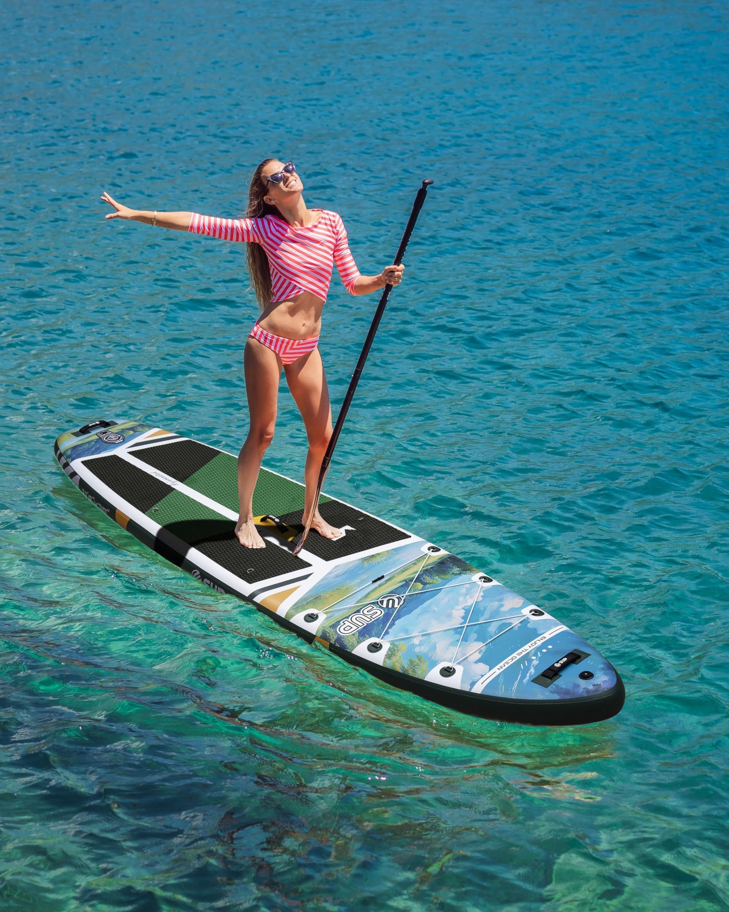 ESUP 11’6 ×34" Wide Inflatable Paddle Board with SUP Accessories, Extra Stable Stand Up Paddleboard for 2+1 Persons/Family/Beginner/Yoga, w/Shoulder Strap All-Round Sup Paddle Boarding (Greenery)