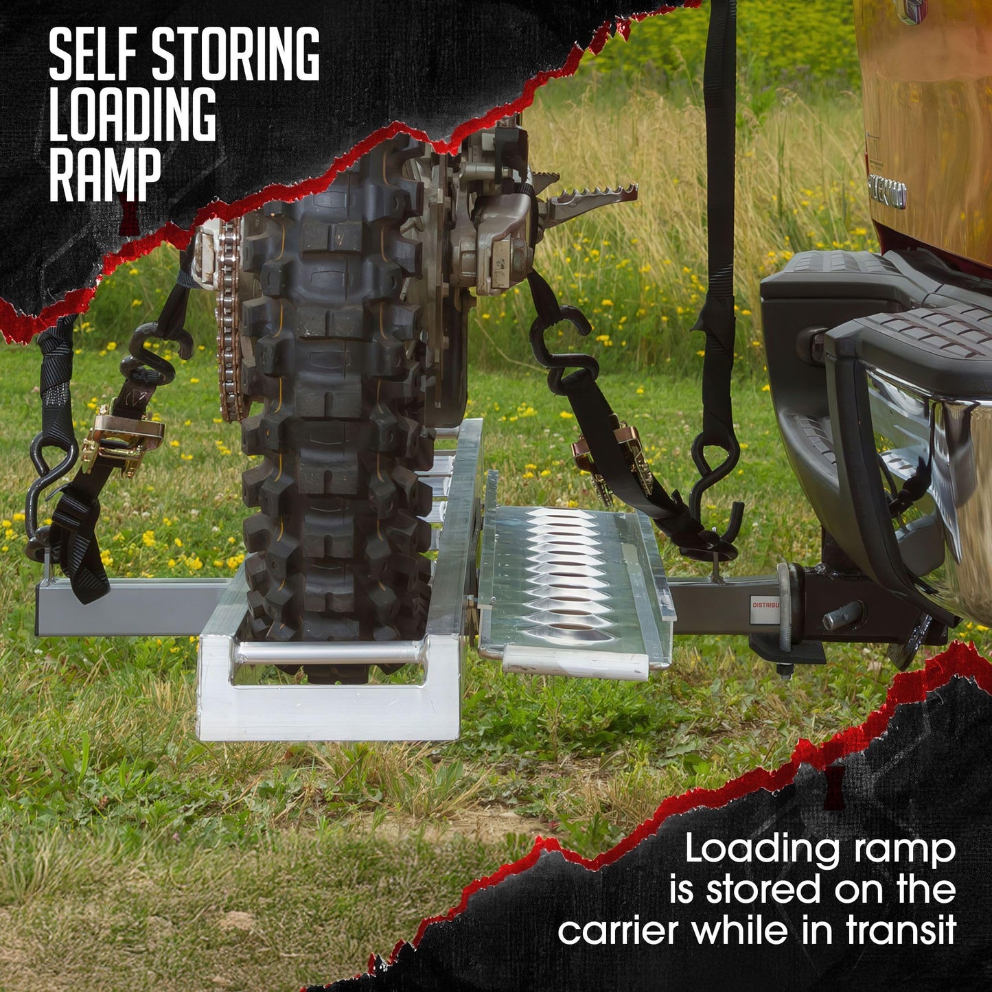 Motorcycle Carrier, 2" Hitch, for Car Truck SUV, Extra-Long 6' Ramp, 400 lb Capacity, Dirt Bike Carrier, Black Widow