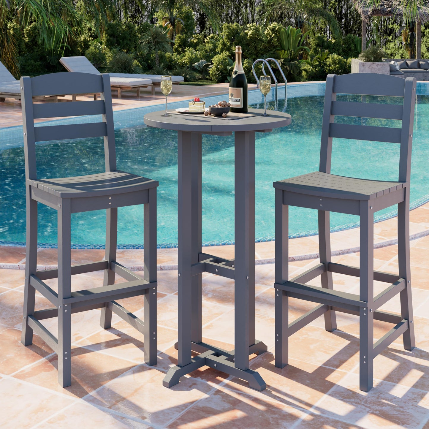 Shintenchi 3 Pieces Outdoor High Top Bar Set, 1 Patio High Top Round Table and 2 Bar Height Tall Adirondack Chair, All-Weather Outdoor Bistro Bar Set for Balcony Pool Deck, Dark Grey