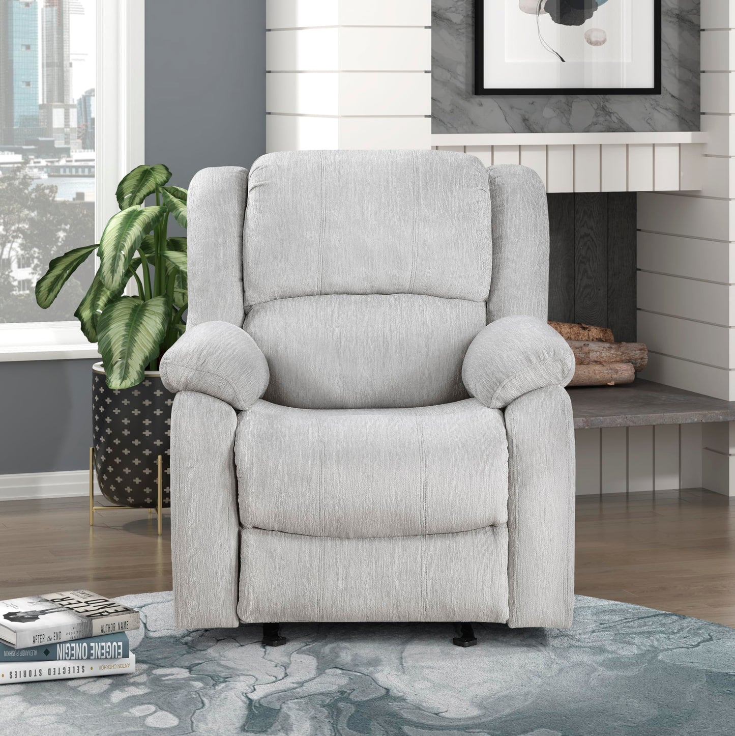 Lexicon Manual Glider Recliner Sofa Chair, Home Theater Seating, Wall Hugger Manual Reclining Nursery Chair for Bedroom/Living Room/Office/Apartment, Grey Chenille