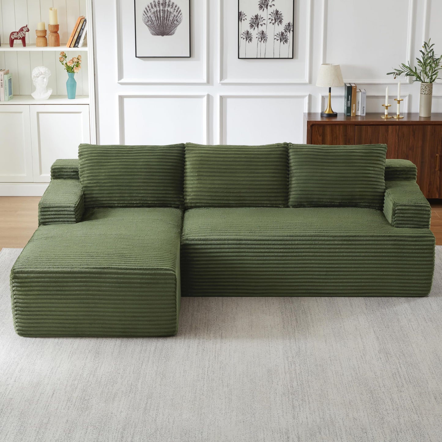 96" L Shaped Cloud Sectional Couch with Chaise, Deep Seat Modular Sectional Sofa Corduroy Memory Foam Sofa Boneless Couches for Living Room Bedroom, No Assembly Required