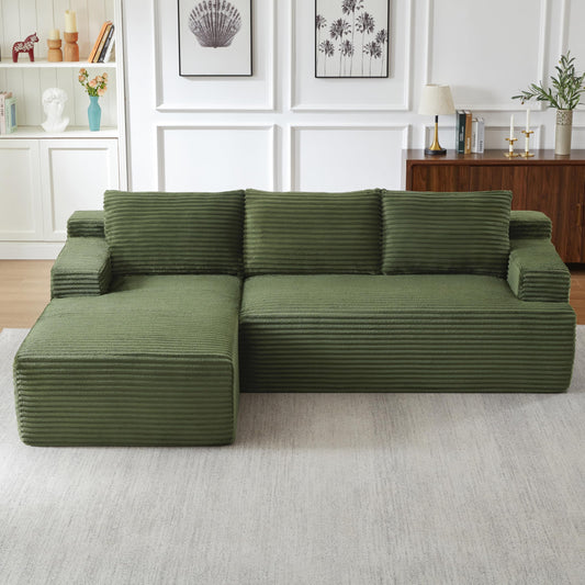 96" L Shaped Cloud Sectional Couch with Chaise, Deep Seat Modular Sectional Sofa Corduroy Memory Foam Sofa Boneless Couches for Living Room Bedroom, No Assembly Required