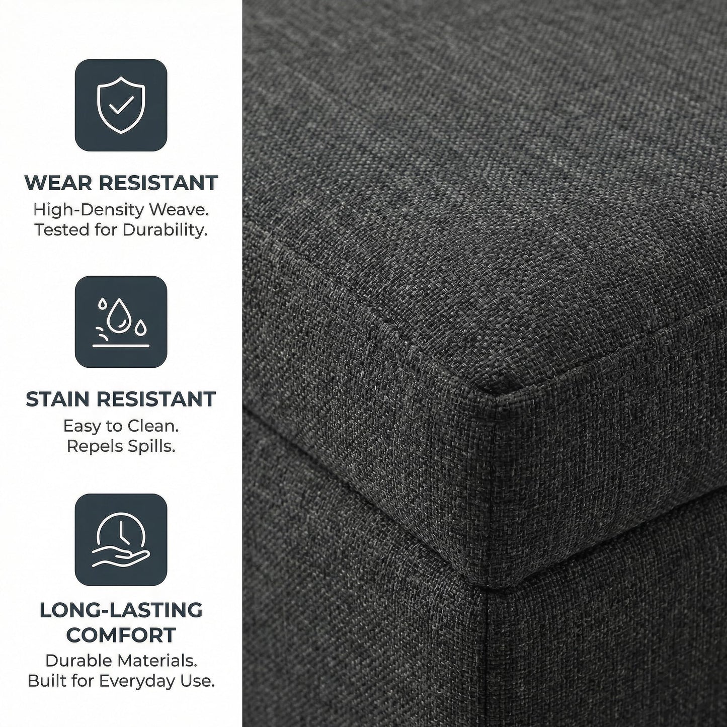 Trygoal 97" Linen 4-Seat L-Shaped Sectional Sofa with Movable Chaise & Storage Ottoman - 3-Piece Modular Convertible Couch for Living Room, Bedroom, Apartment & Office, Black Grey