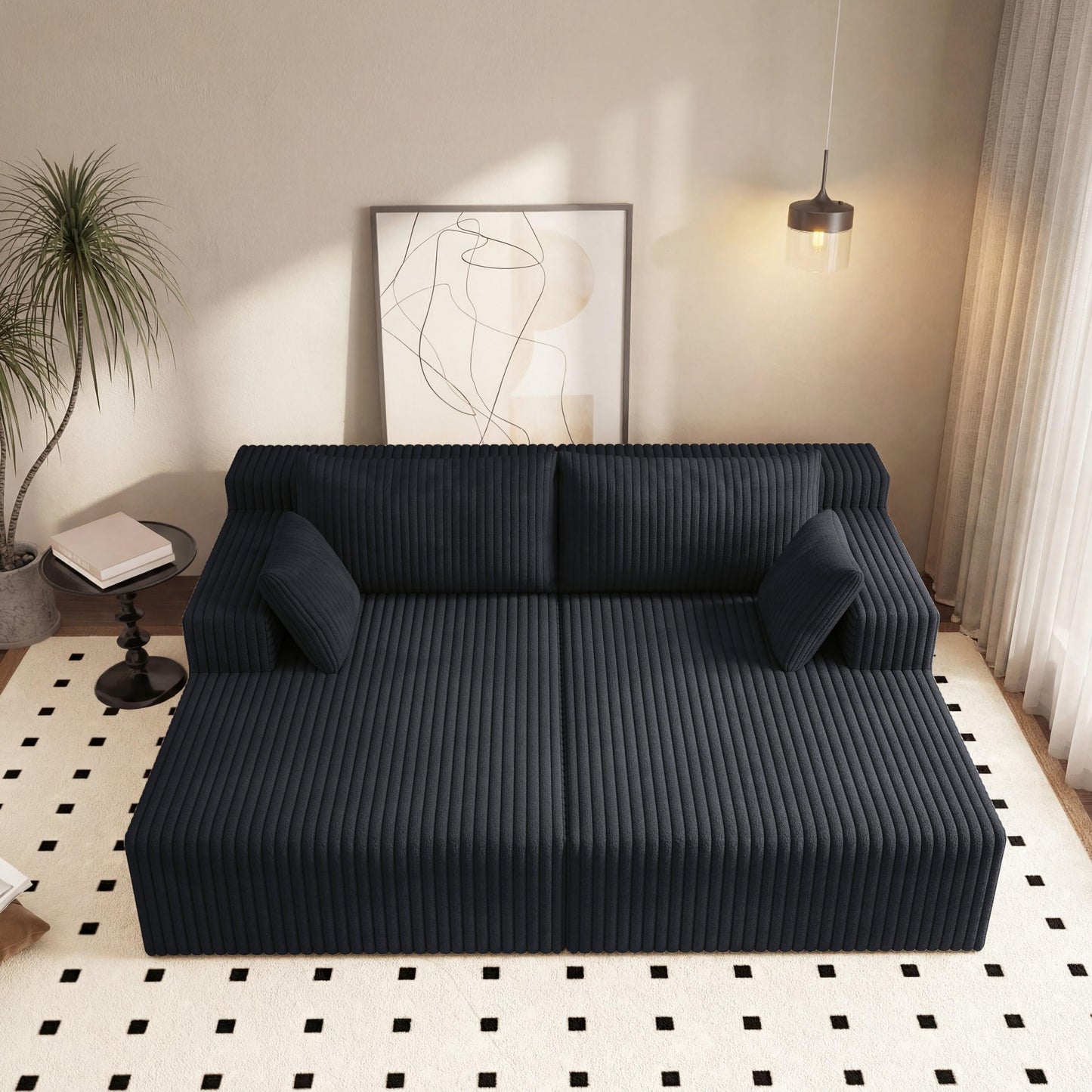 KEIKI 71" L Oversized Double Lounge Chaise Indoor, Corduroy Deep Seat Sectional Modular Couch Sleeper Loveseat Chair, Boneless Upholstered Reading Lazy Cloud Plush Sofa Bed for Living Room, Bedroom