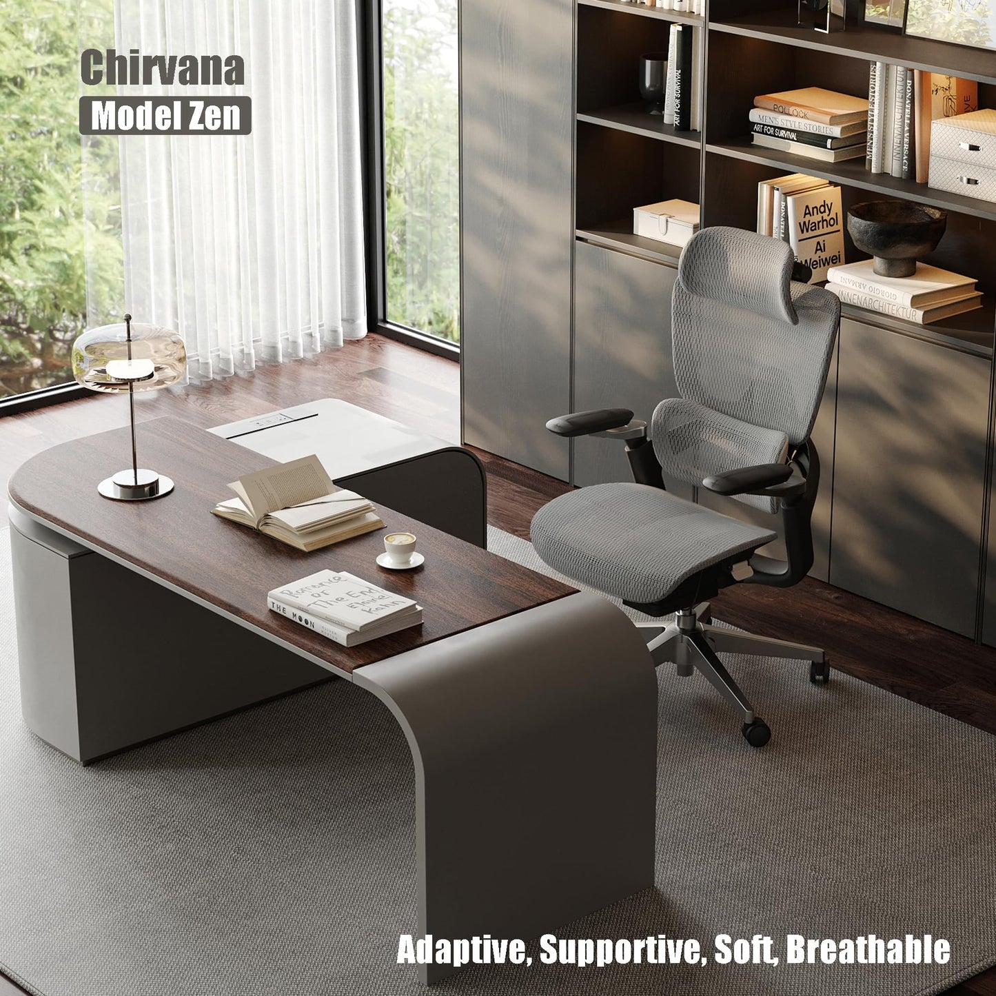 chirvana Ergonomic Office Chair with Adjustable 3D Lumbar Support, Mesh Computer Chair 5D Armrests, Home Desk Chair with 4D Headrest, 90-130°Tilt, BIFMA Certified, Model Zen (Grey)