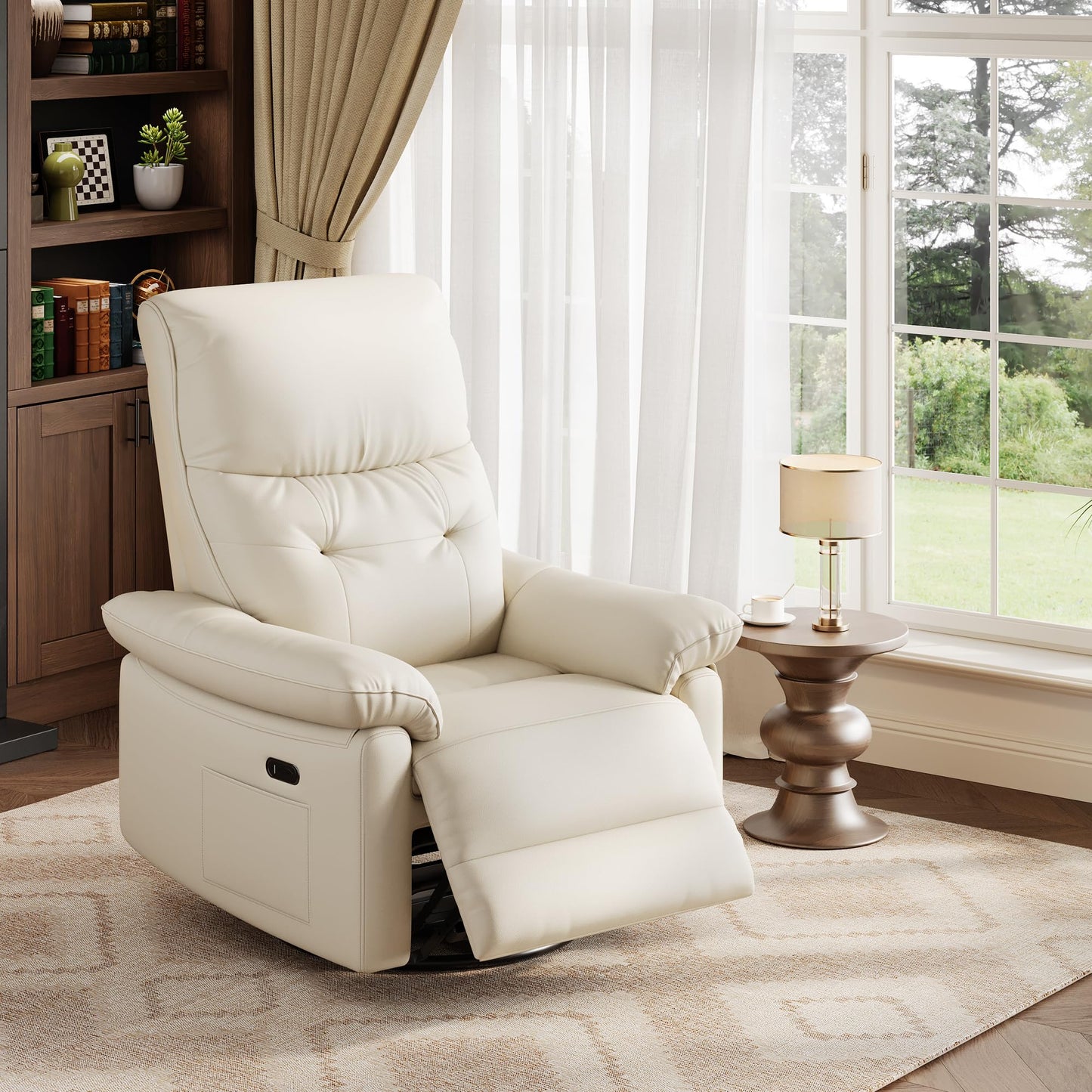 GAOMON Swivel Rocking Recliner Chair, Manual Leather Recliner Glider with Lumbar Support & Padded Armrest, Comfortable Rocker Nursery Single Sofa for Living Room and Bedroom (Off White)