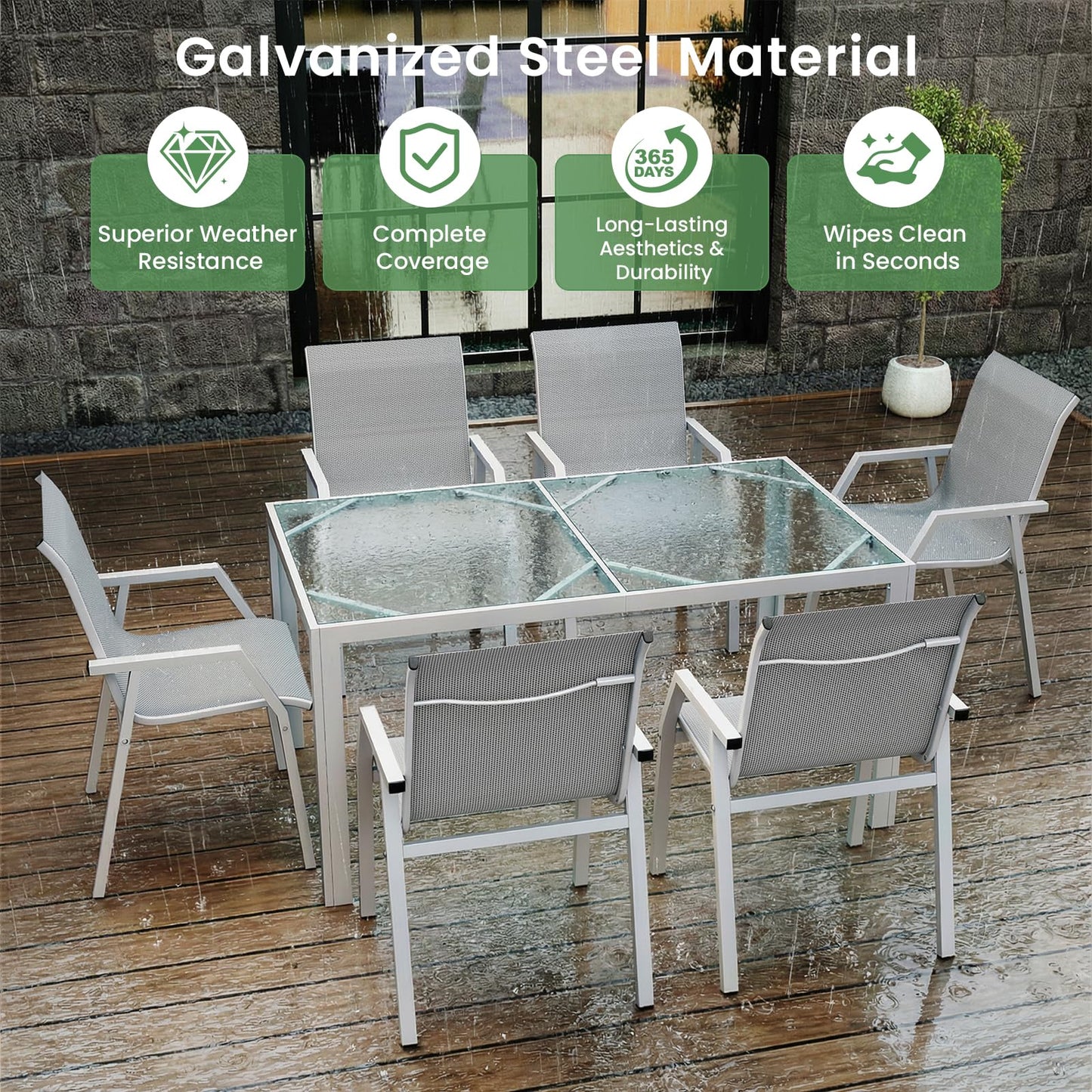 Jocoevol Outdoor Dining Set for 6 Patio Furniture Set 7 Piece Table and Chairs All Weather for Backyard Deck Garden