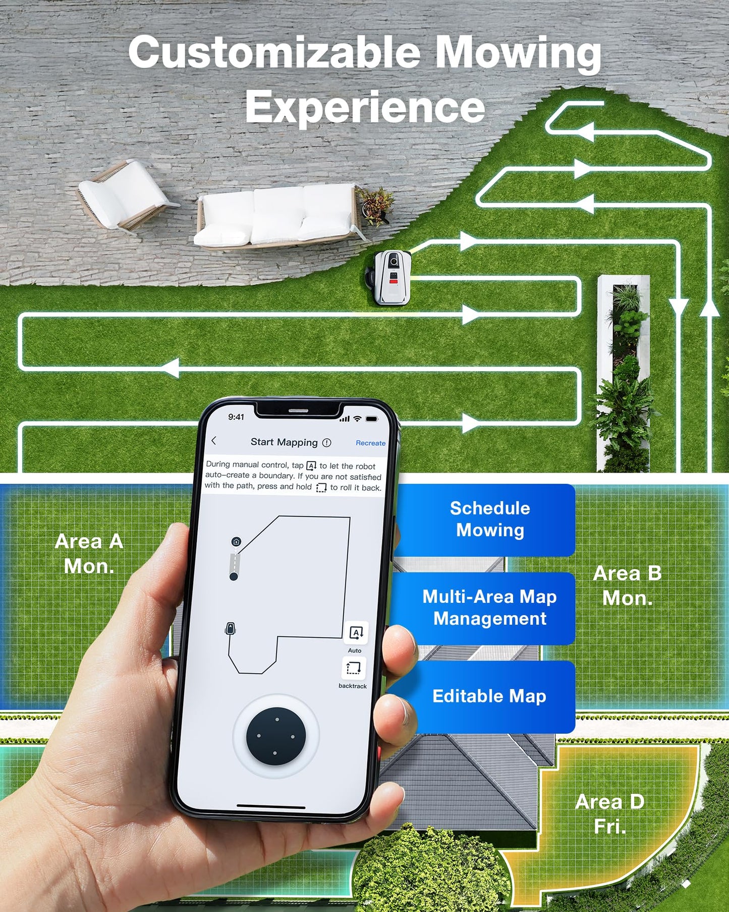 ECOVACS Goat A3000 LiDAR PRO Robotic Lawn Mower for Up to 3/4 Acre, 7500 mAh Battery with 189W Fast Charging, Wire-Free Dual-LiDAR Navigation, Built-in TruEdge Edge Trimmer, Smart App Control