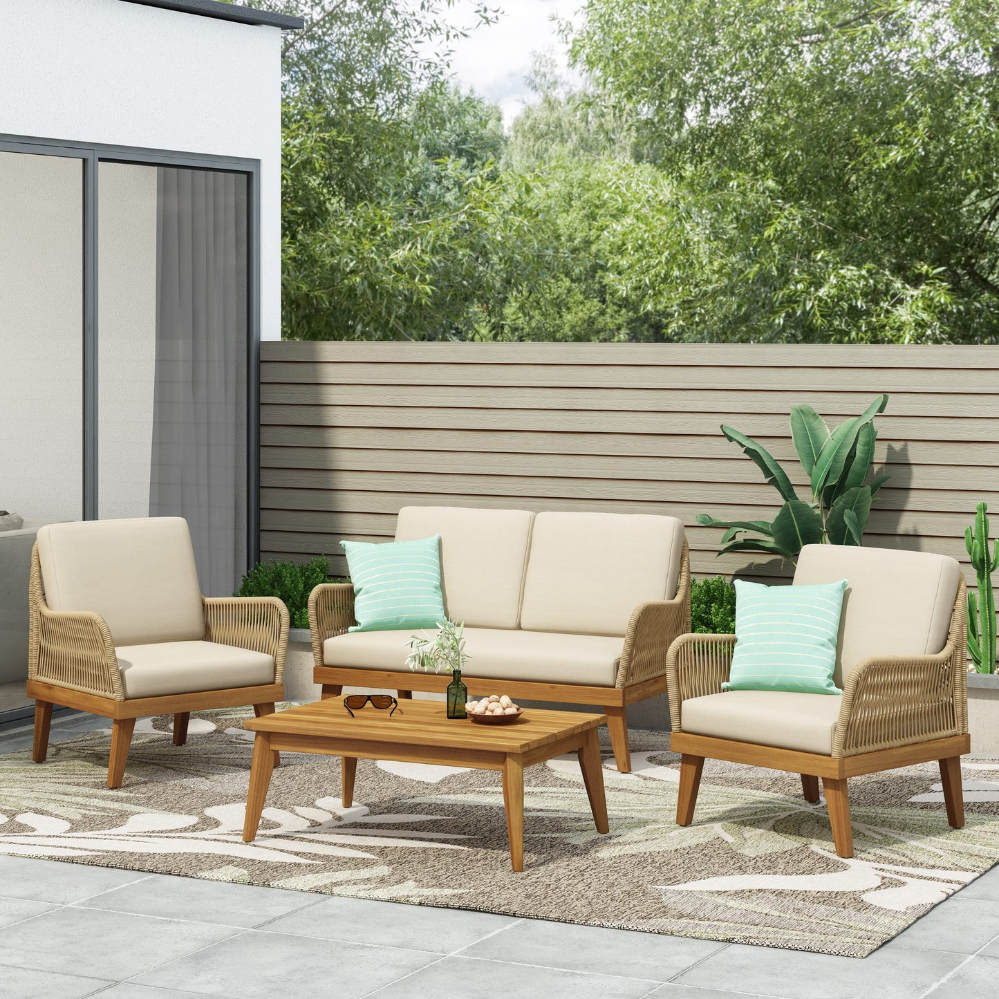 Christopher Knight Home Annisa Chat Set, Teak + Light Brown + Beige
