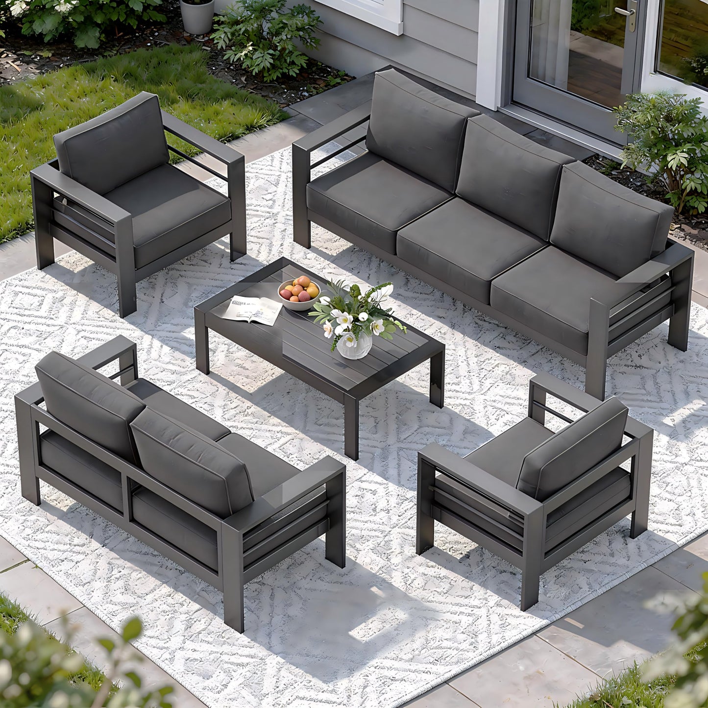 Solaste Aluminum Patio Furniture Set for All Weather, Oversized Metal Outdoor Furniture Set with 27.5" Deep Seating and 3.2" Wide Armrest, Outdoor Patio Conversation Sets with 10" Back Suport Cushion