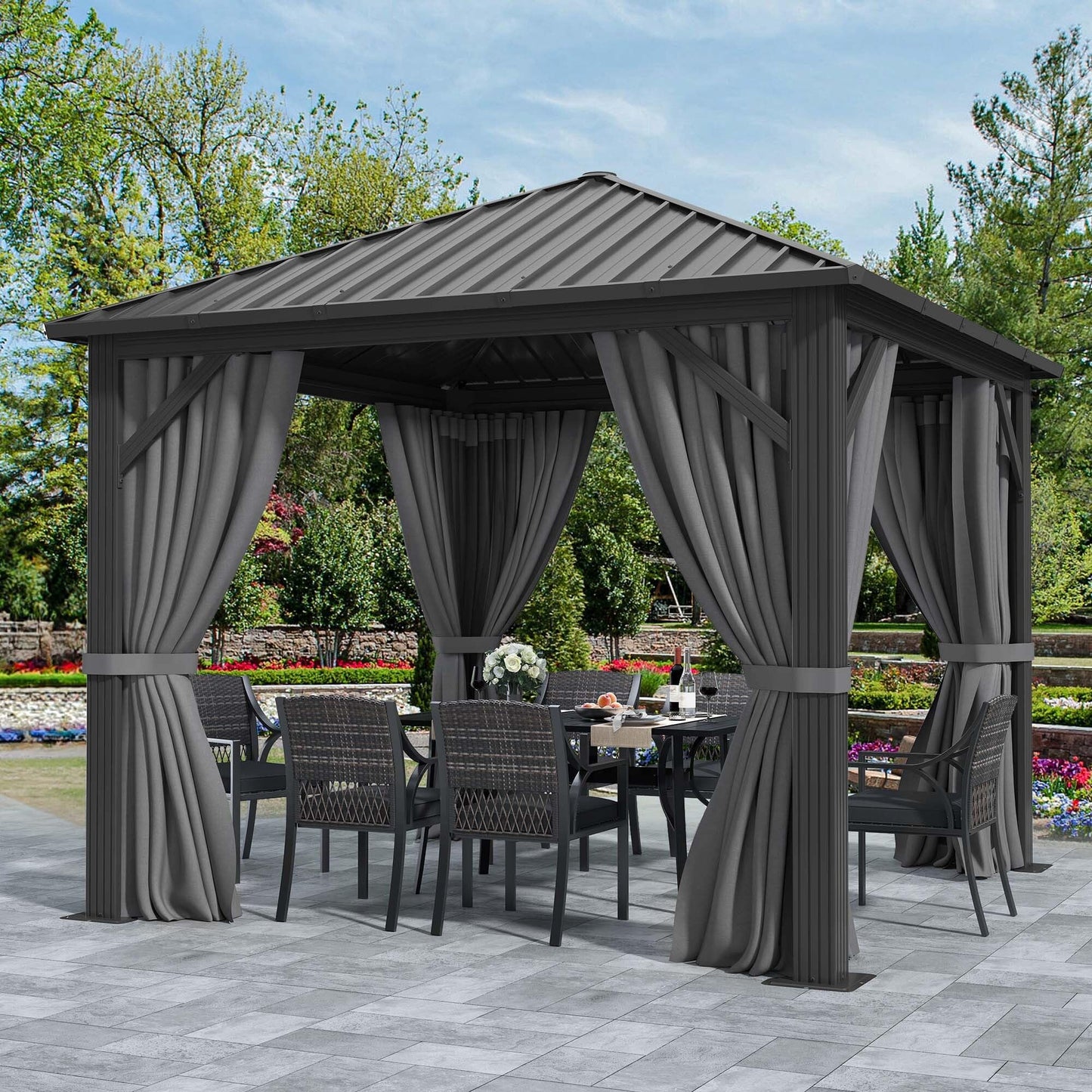 YITAHOME 10'X10' Metal Hardtop Gazebo Outdoor Patio Single Top Canopy Galvanized Iron Garden Tent Curtains Netting for Backyards Decks Lawns,Gray