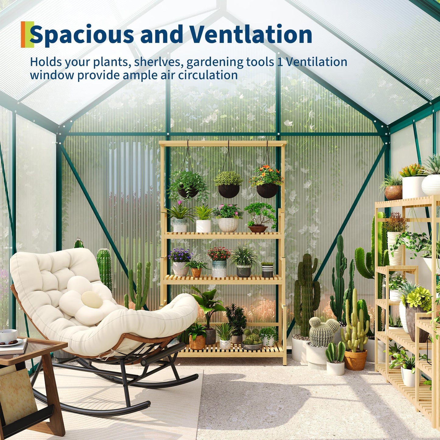 MilleLoom 6x3Ft Greenhouse for Outdoors, Polycarbonate Greenhouse with Quick Setup Structure, Roof Vent&Sliding Door, Aluminum Large Walk-in Green House for Outside Garden Backyard, Patio, Lawn, Green