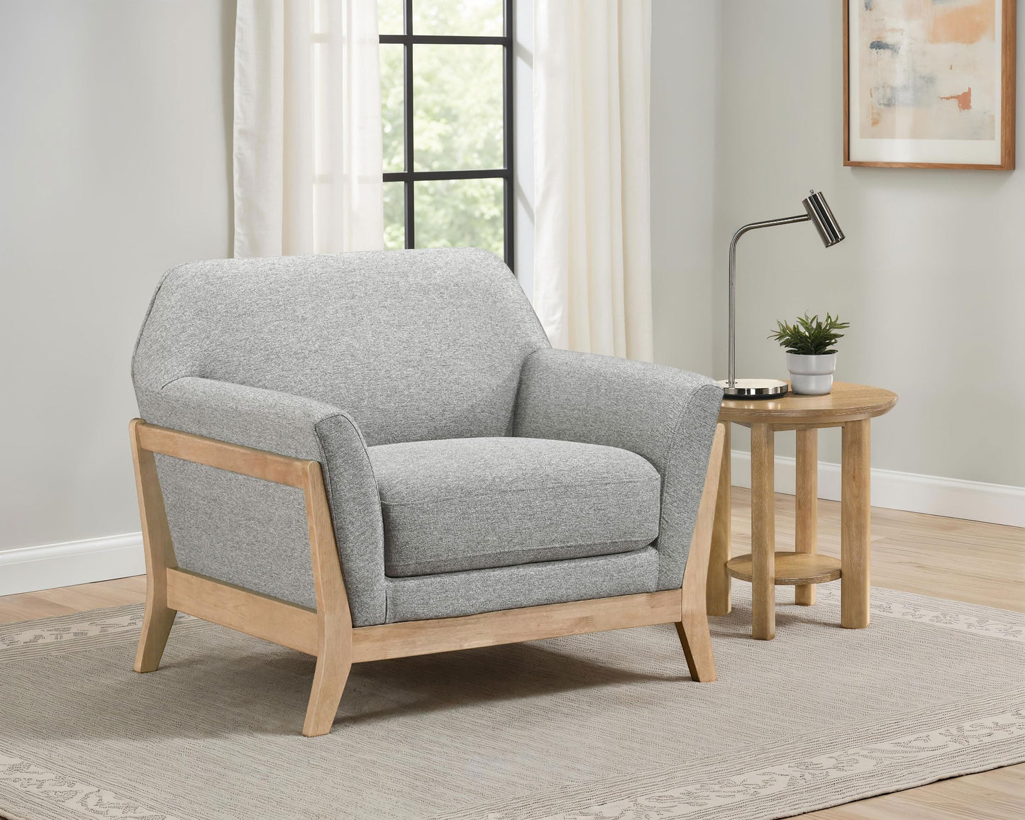 Coaster Home Furnishings - Vaughn - Fabric Upholstered Flared Arm Accent Chair with Tight Back, Blonde Legs, Foam Filling and Attached Seat Cushion - Living Room - Grey - 511073