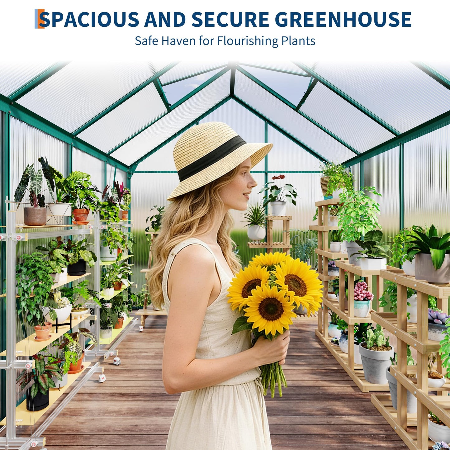 IDEALHOUSE 6 x 8FT Greenhouse for Outside, Polycarbonate Greenhouses with Aluminum Frame, Sliding Door, Adjustable Roof Vent for Backyard, Outdoor Green Houses Garden Backyard, Patio