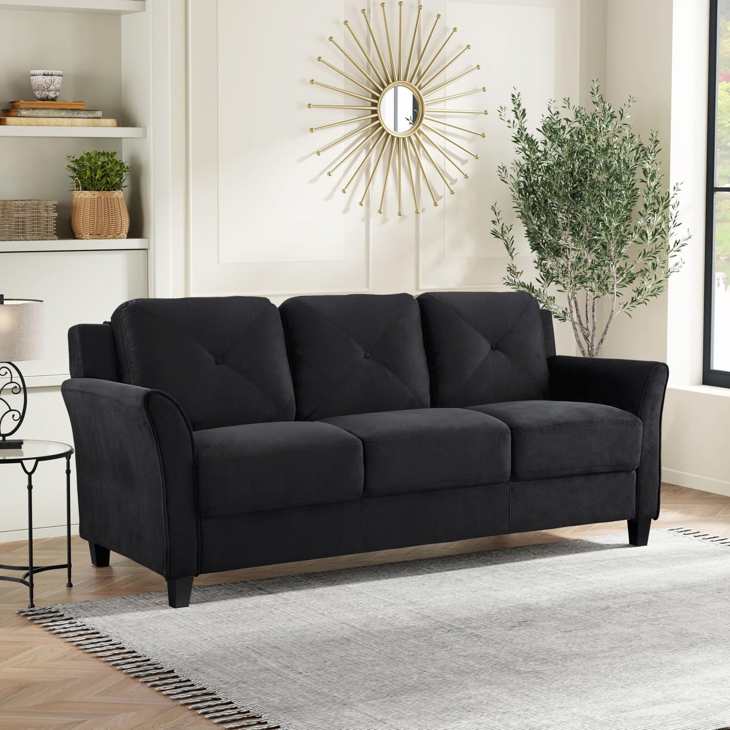 Studio Living Harrington 80.3" Sofa, Transitional Modern, Pocket Coil Comfort, Easy Assembly, Microfiber Fabric, Black