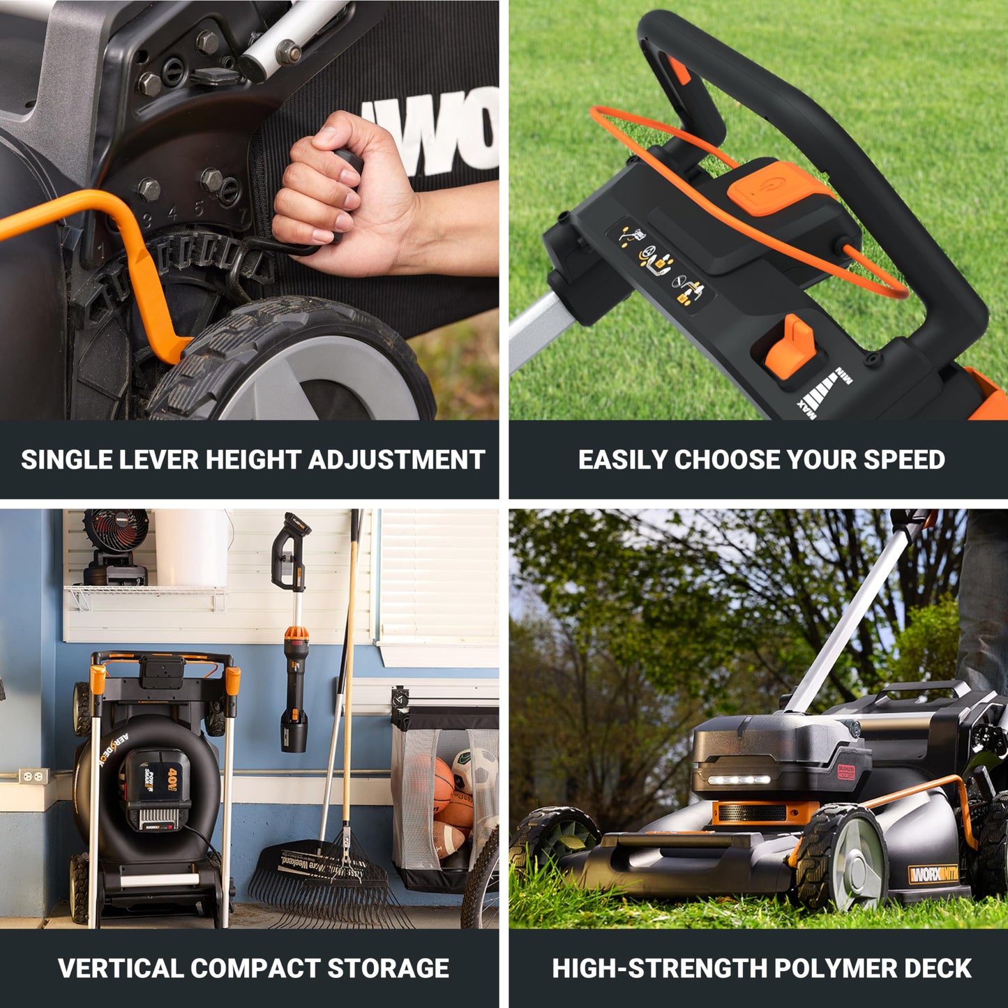 WORX Nitro Cordless Lawn Mower, 21" Electric Mower with Variable Speed, Self-propelled Lawn Mower with Aerodeck & Intellicut, 2 × 5.0 Ah Batteries & Charger Included, WG760