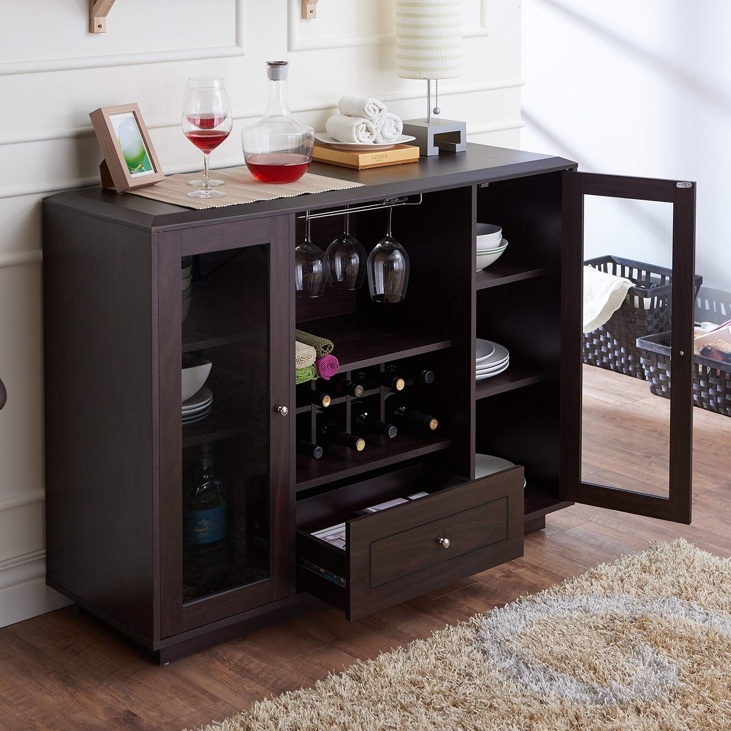 24/7 Shop at Home Verma Casual Sideboard Buffet Cabinet, Espresso