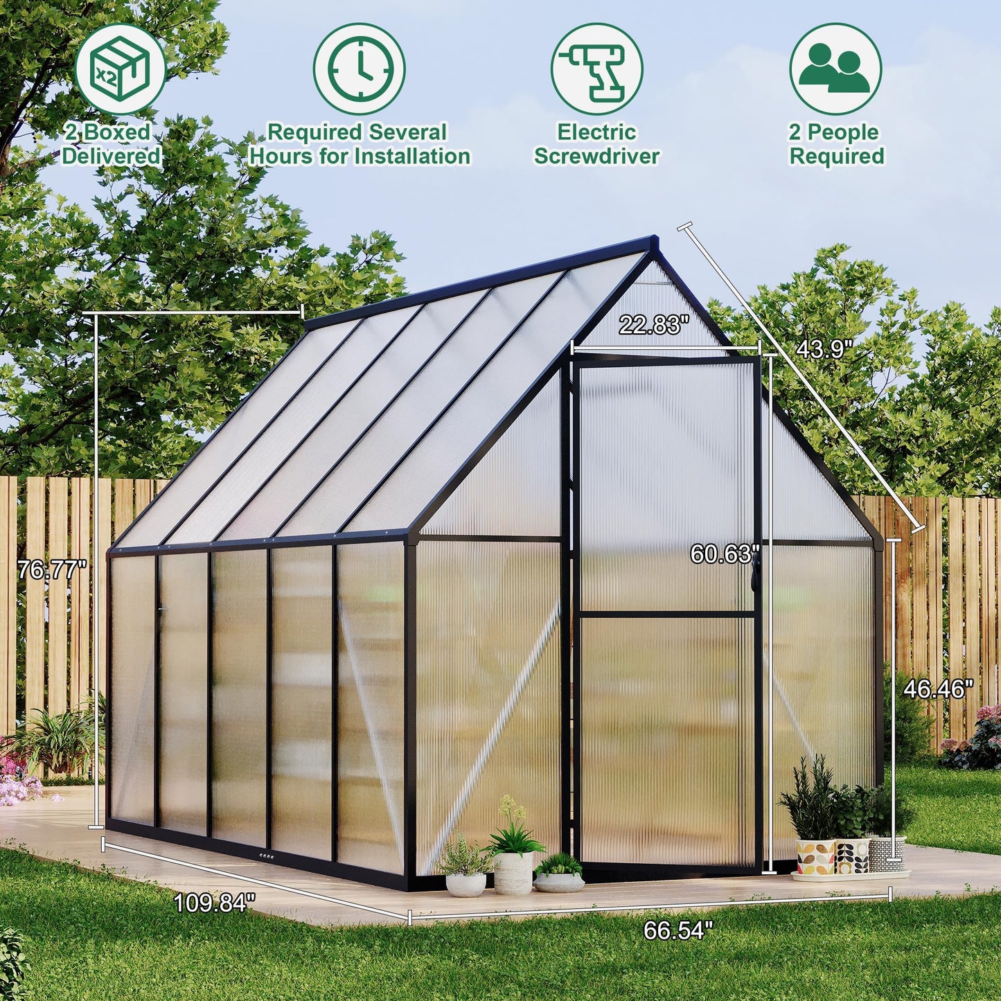 6x9 FT Greenhouse, Walk in Green Houses for Outside and Garden Planting, Polycarbonate Greenhouse with Aluminum Frame, Lockable Door and Ajustable Roof Vent for Backyard, Patio