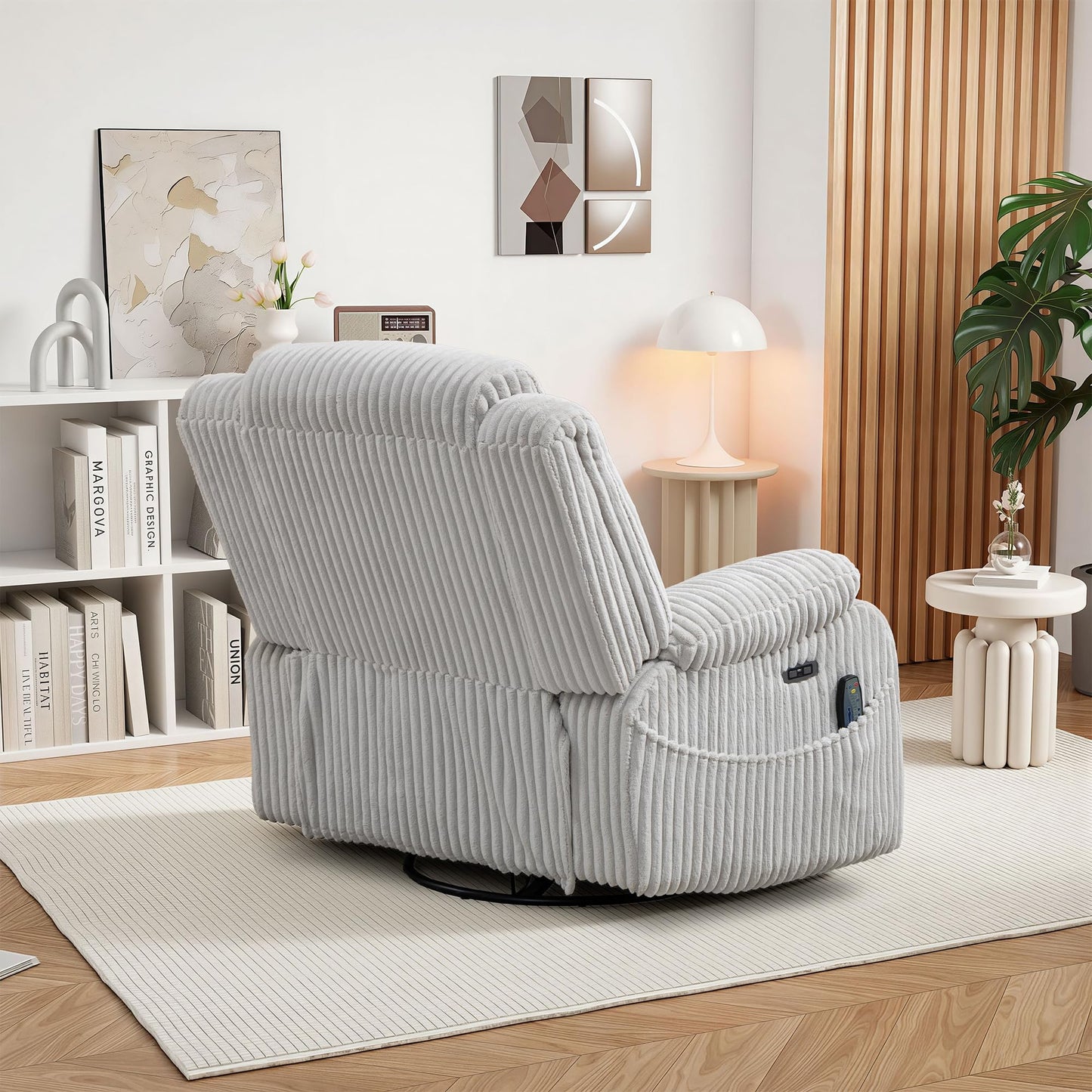 ERYE 41.8" Oversized Swivel Glider Rocker Chair Power Reclining Chair W/Vibration Heat,USB-C Ports,Modern Corduroy Upholstered Power Recliner Nursery Armchair Living Room