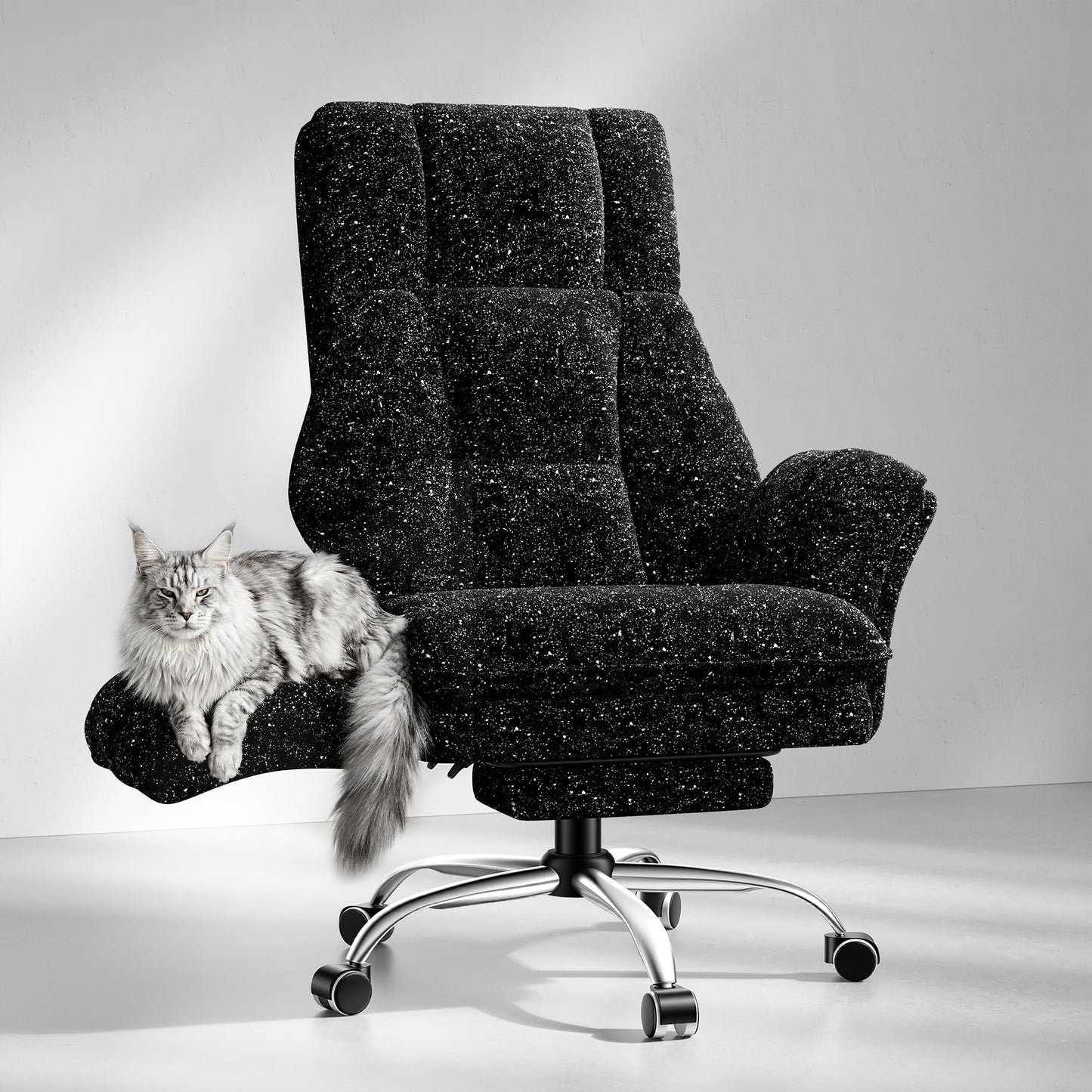 HOMRELEXA Big and Tall Office Chair, Flip Armrests for Pets & Cross Legged Sitting, Executive Ergonomic Computer Gaming Chair with Foot Rest, Gliter Fabric Wide Seat Reclining Desk Chair